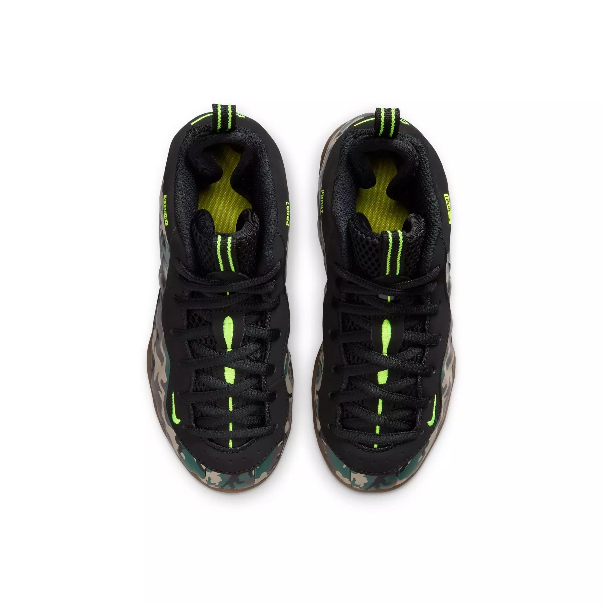Nike Air Foamposite Pro Premium "Green Camo" Preschool Kids' Shoe - BLACK/VOLTAGE GREEN/GUM DARK BROWN