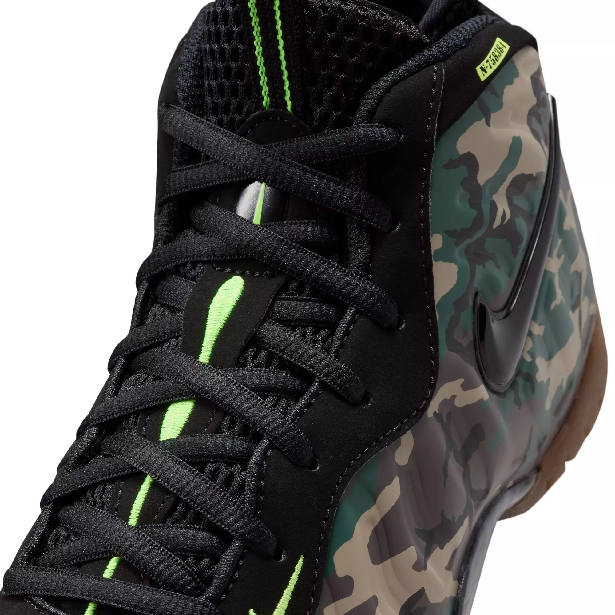Nike Air Foamposite Pro Premium "Green Camo" Preschool Kids' Shoe - BLACK/VOLTAGE GREEN/GUM DARK BROWN