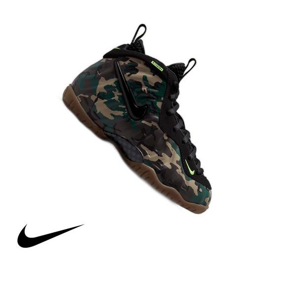Nike Air Foamposite Pro Premium "Green Camo" Preschool Kids' Shoe - BLACK/VOLTAGE GREEN/GUM DARK BROWN