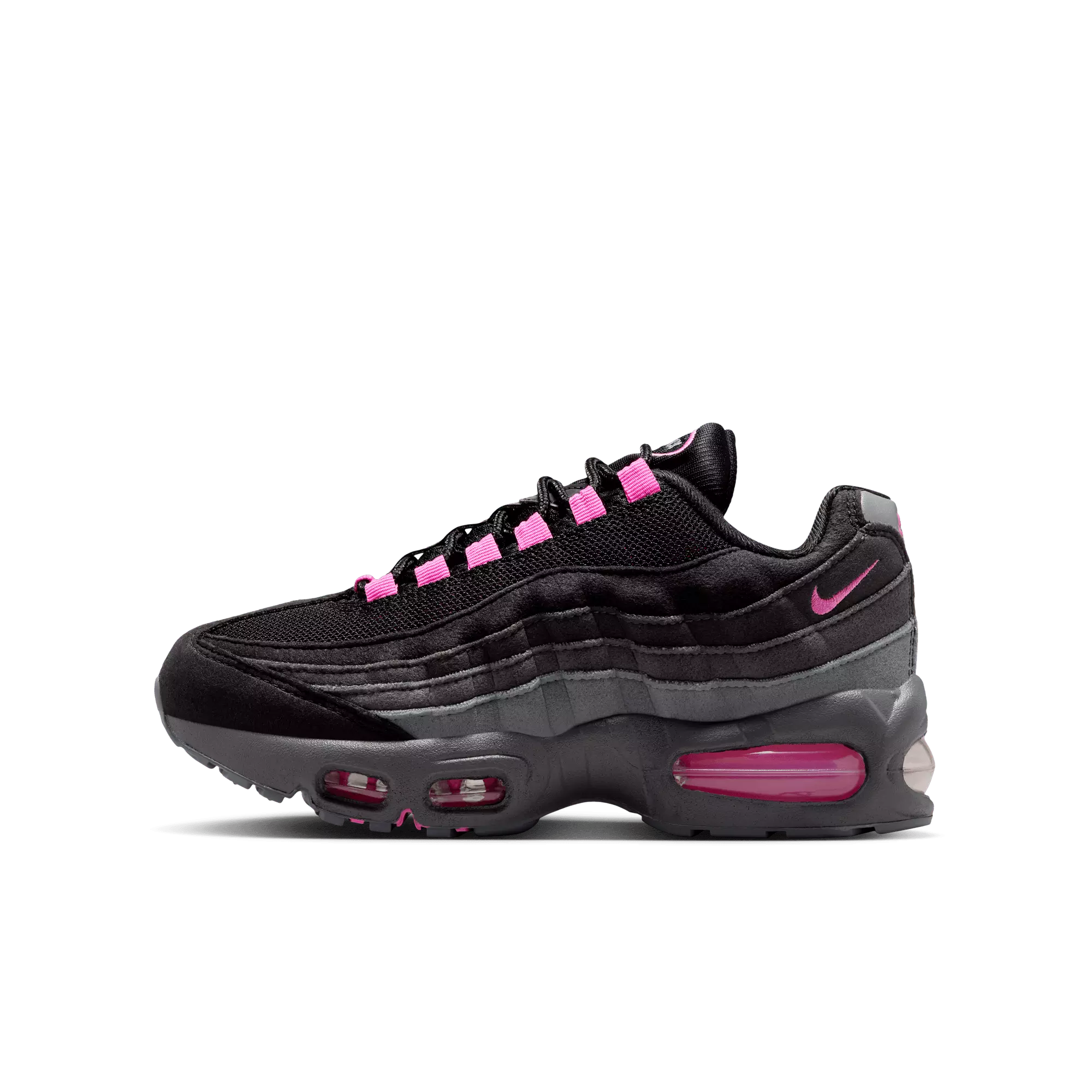 Nike Air Max 95 Big Bubble "Black/Playful Pink/Cool Grey" Grade School Girls' Shoe - BLACK/PINK