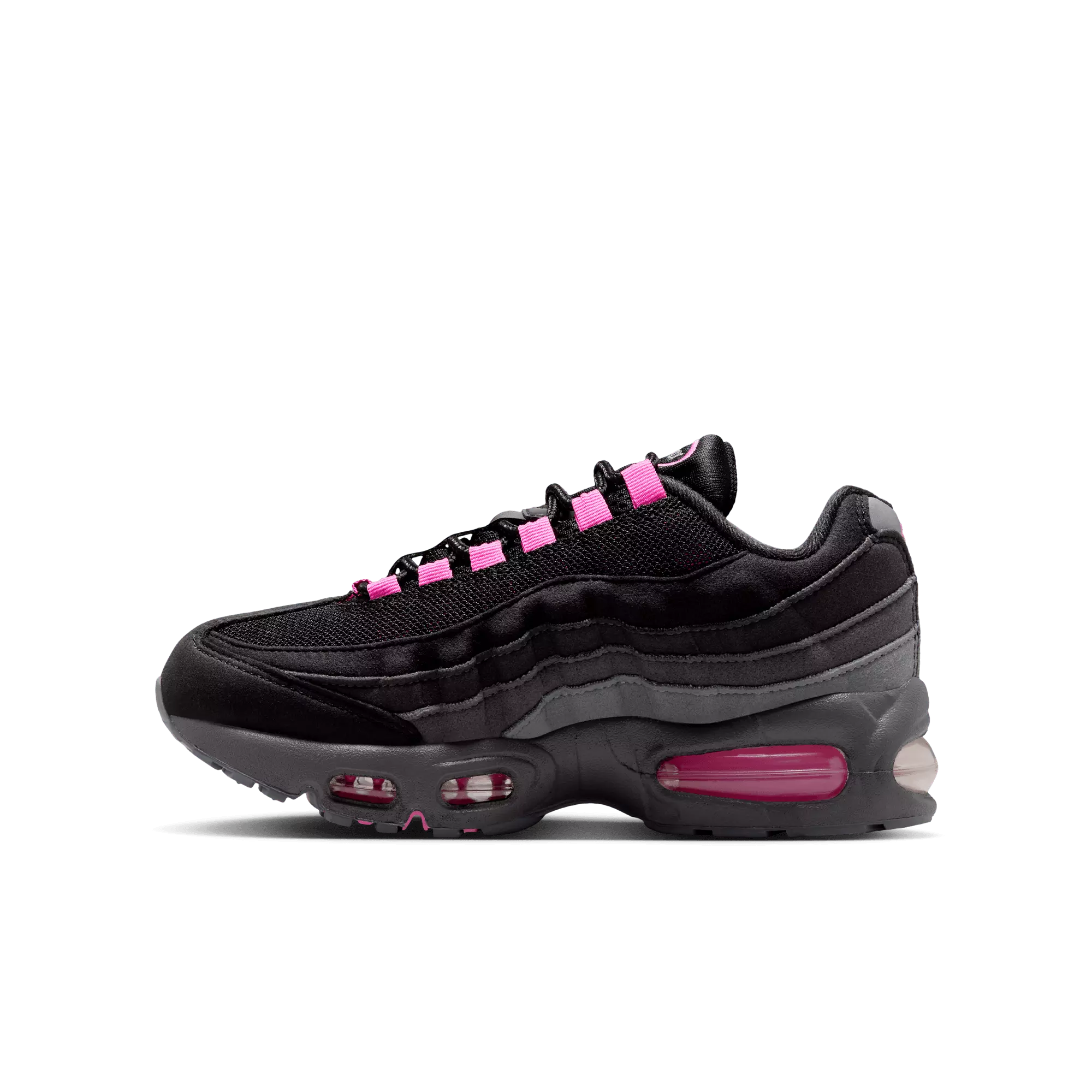 Nike Air Max 95 Big Bubble "Black/Playful Pink/Cool Grey" Grade School Girls' Shoe - BLACK/PINK