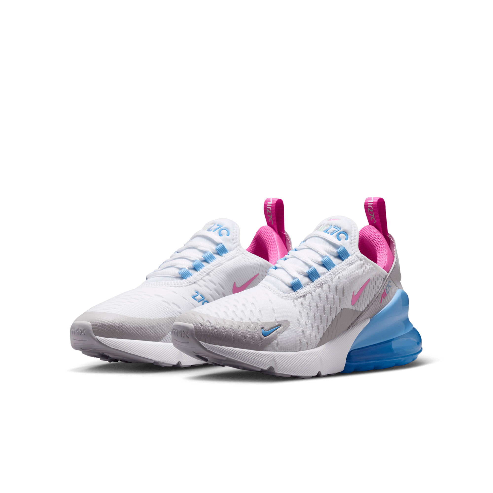 Nike Air Max 270 "White/Pinksicle/Football Blue" Grade School Girls' Shoe - WHITE/PINK/BLUE Thumbnail View 5