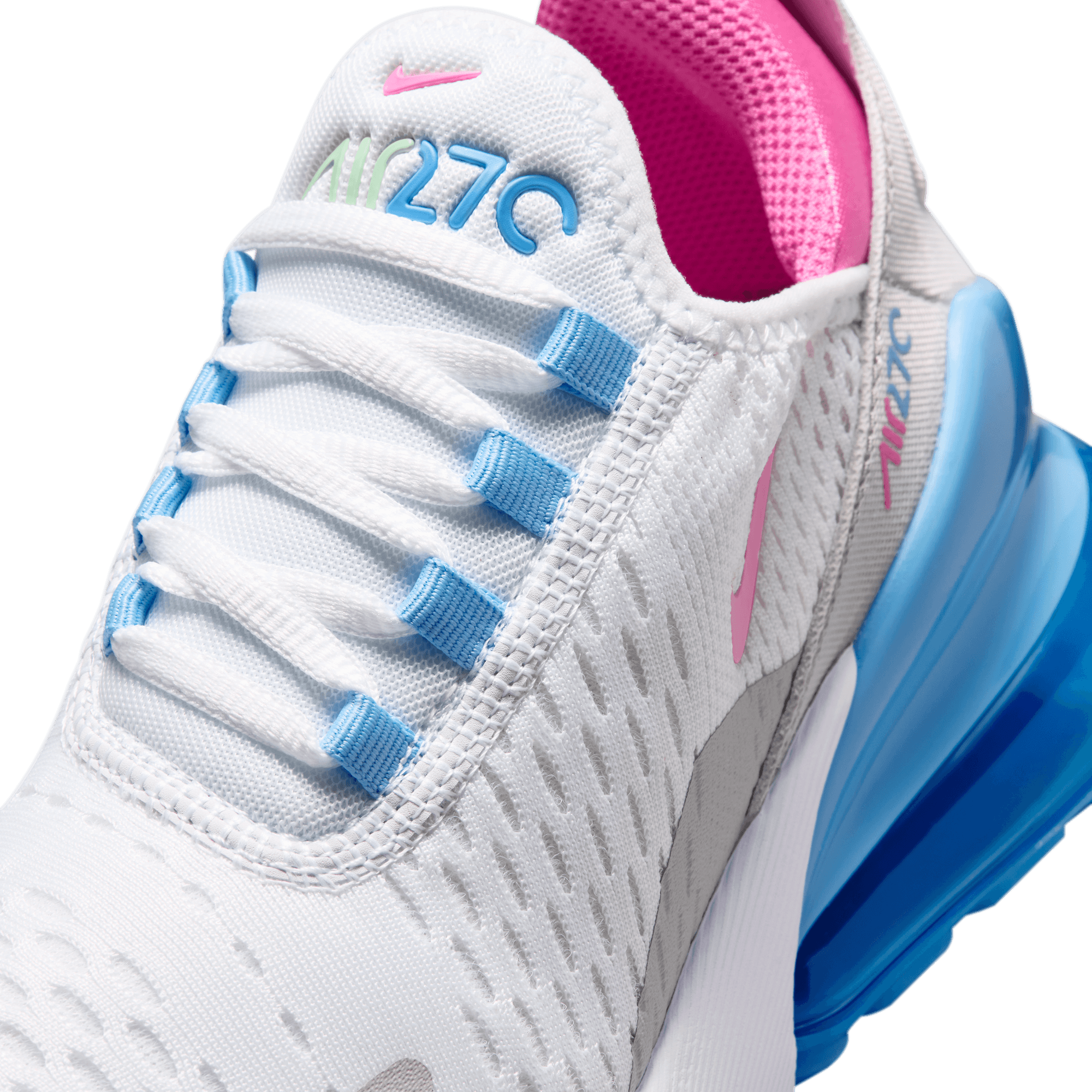 Nike Air Max 270 "White/Pinksicle/Football Blue" Grade School Girls' Shoe - WHITE/PINK/BLUE Thumbnail View 9