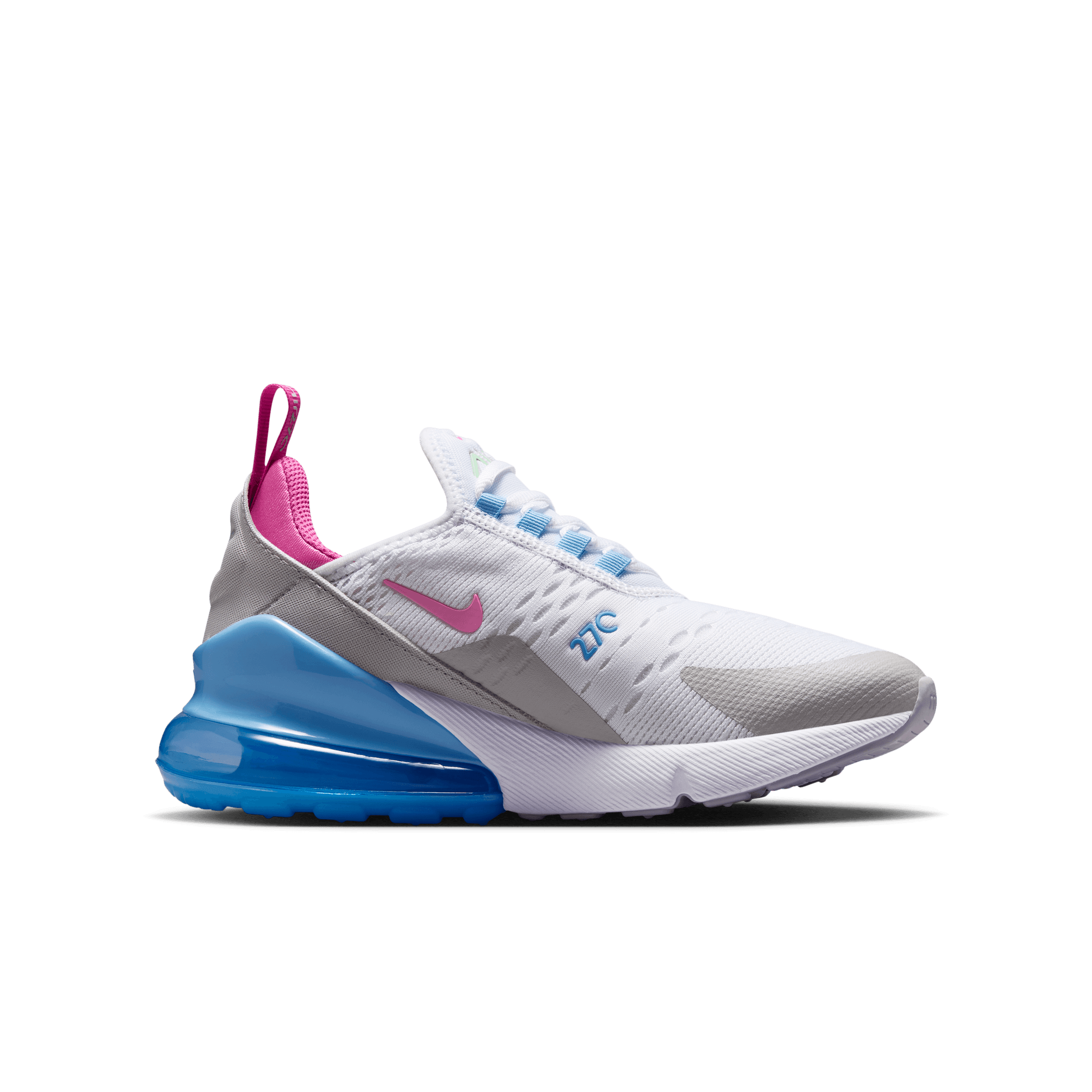 Nike Air Max 270 Grade School Girls' "White/Pinksicle/Football Blue" Shoe