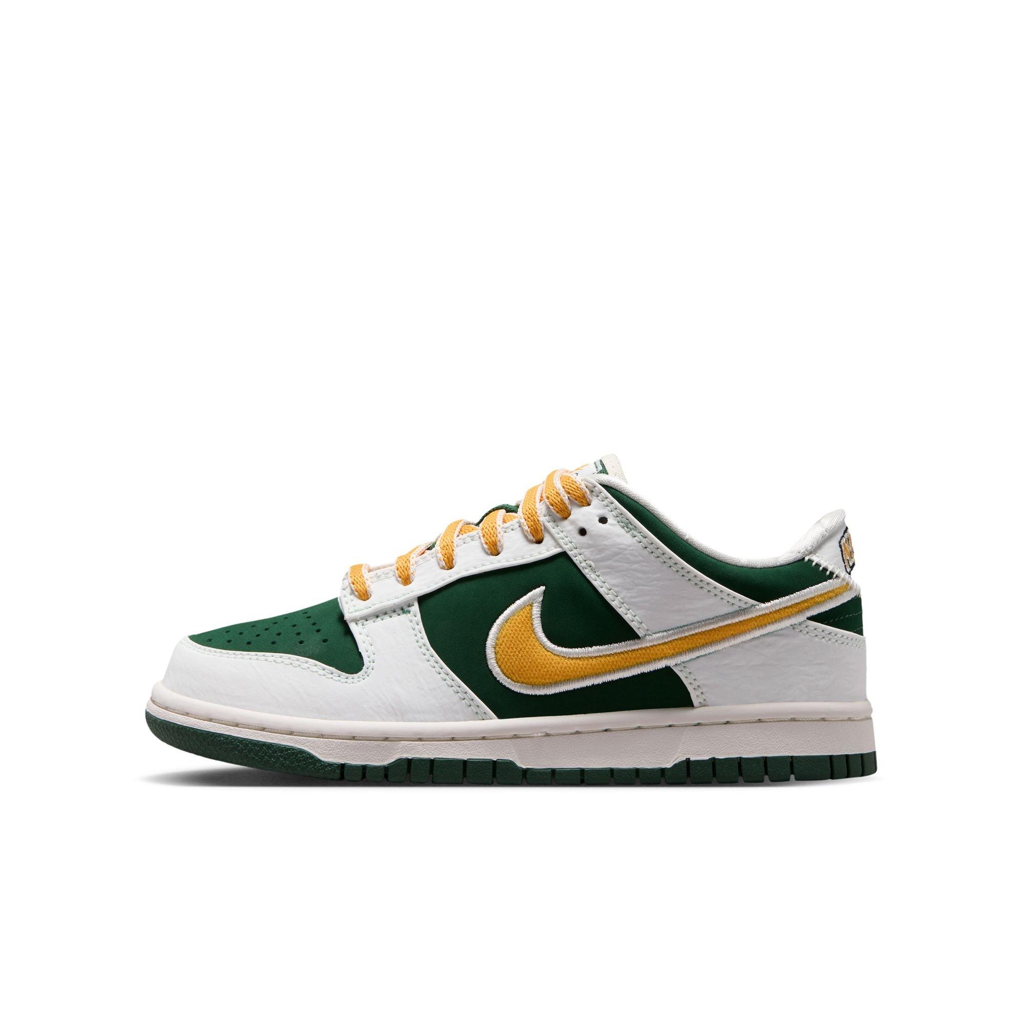 Nike Dunk Low LV8 "Sail/University Gold/Fir/University Red" Grade School Boys' Shoe - WHITE/GREEN/GOLD Thumbnail View 3