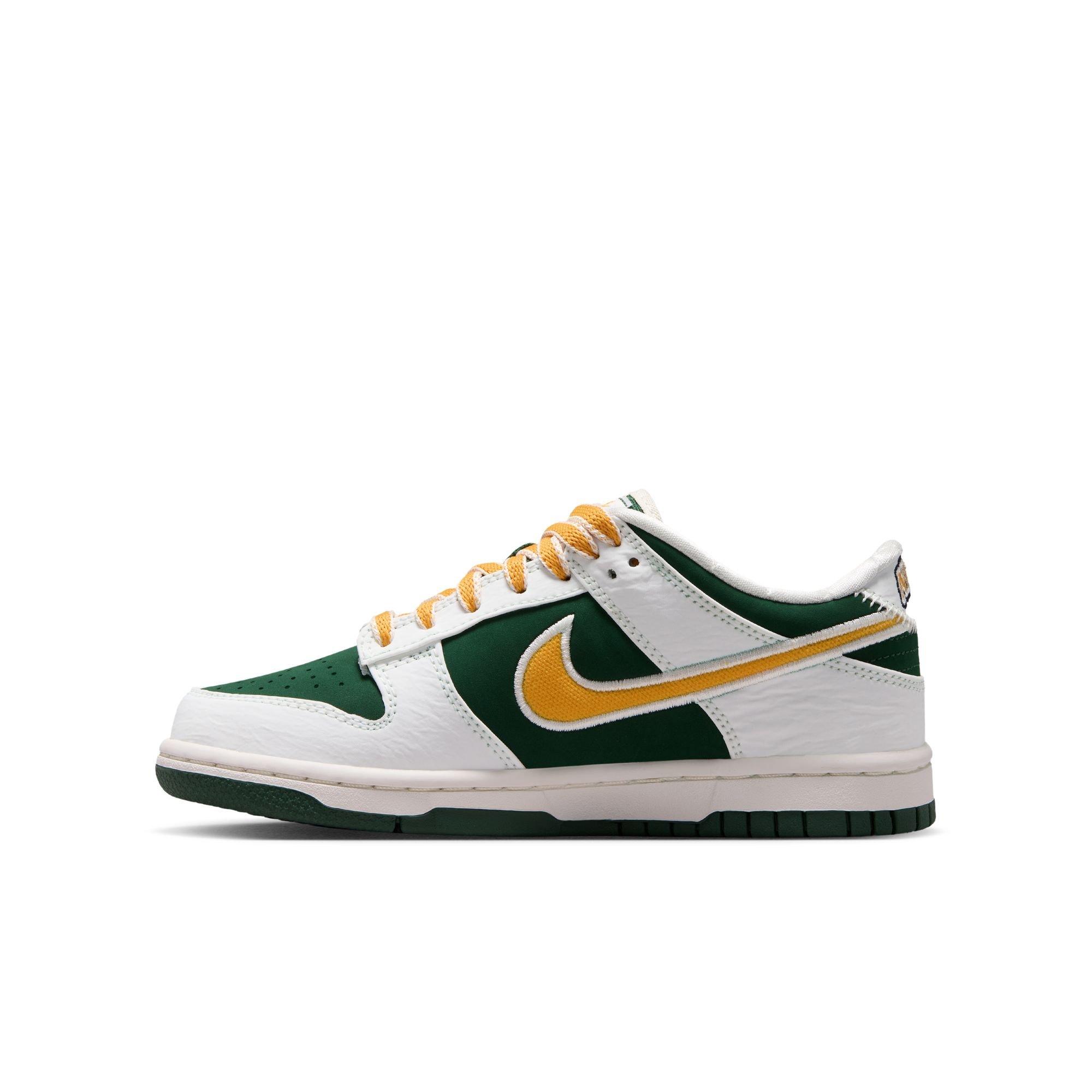 Nike Dunk Low LV8 "Sail/University Gold/Fir/University Red" Grade School Boys' Shoe - WHITE/GREEN/GOLD Thumbnail View 4