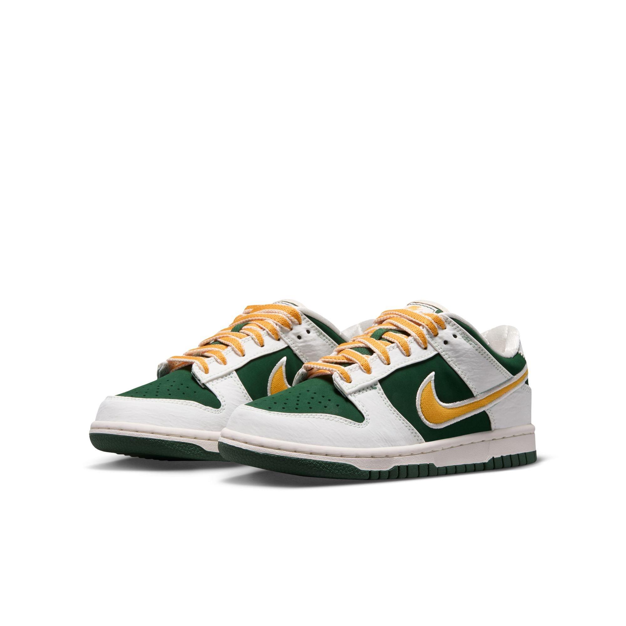 Nike Dunk Low LV8 "Sail/University Gold/Fir/University Red" Grade School Boys' Shoe - WHITE/GREEN/GOLD Thumbnail View 5