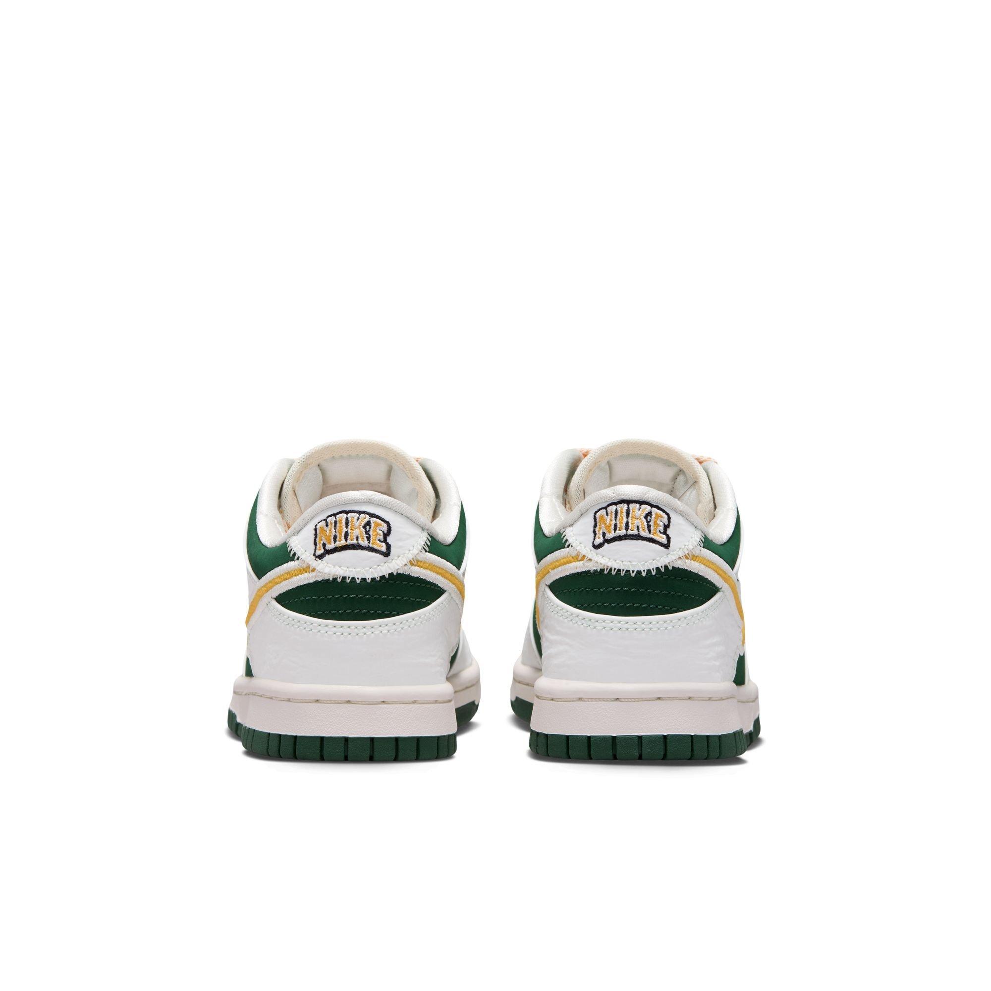 Nike Dunk Low LV8 "Sail/University Gold/Fir/University Red" Grade School Boys' Shoe - WHITE/GREEN/GOLD Thumbnail View 7