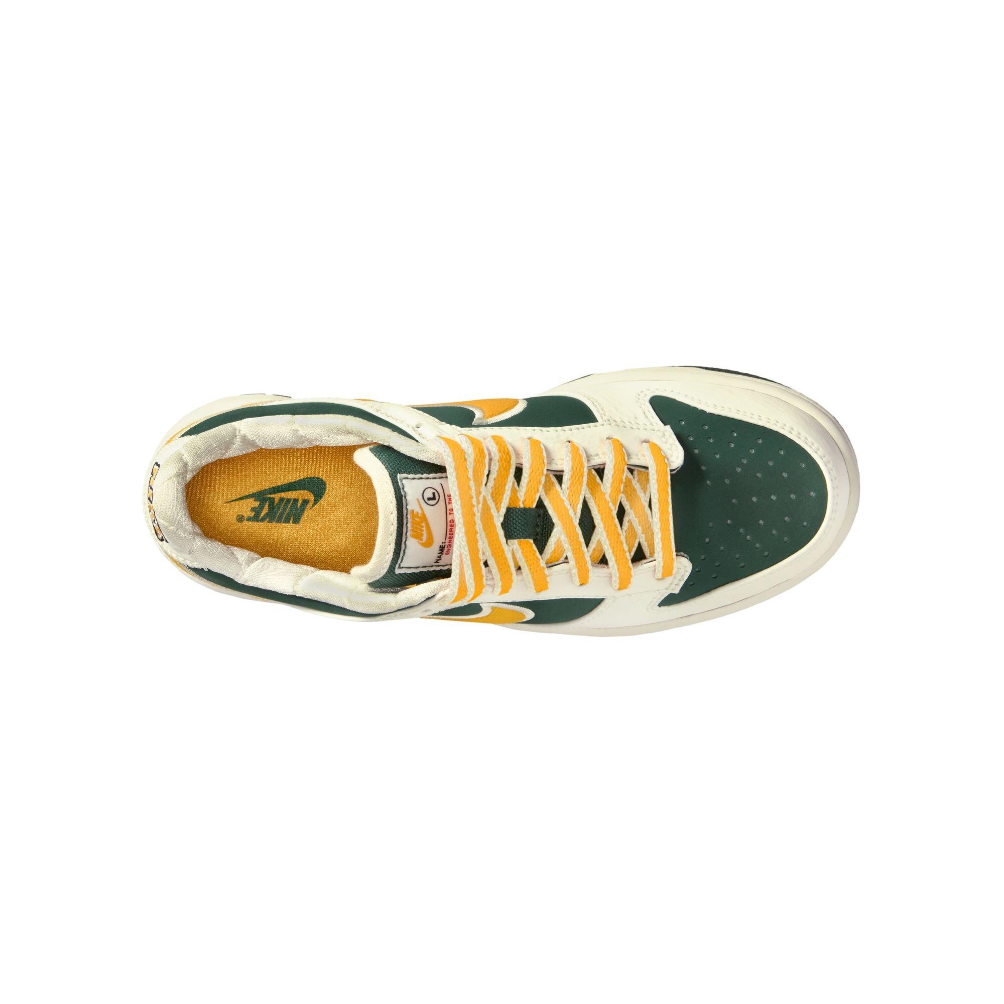 Nike Dunk Low LV8 "Sail/University Gold/Fir/University Red" Grade School Boys' Shoe - WHITE/GREEN/GOLD Thumbnail View 8