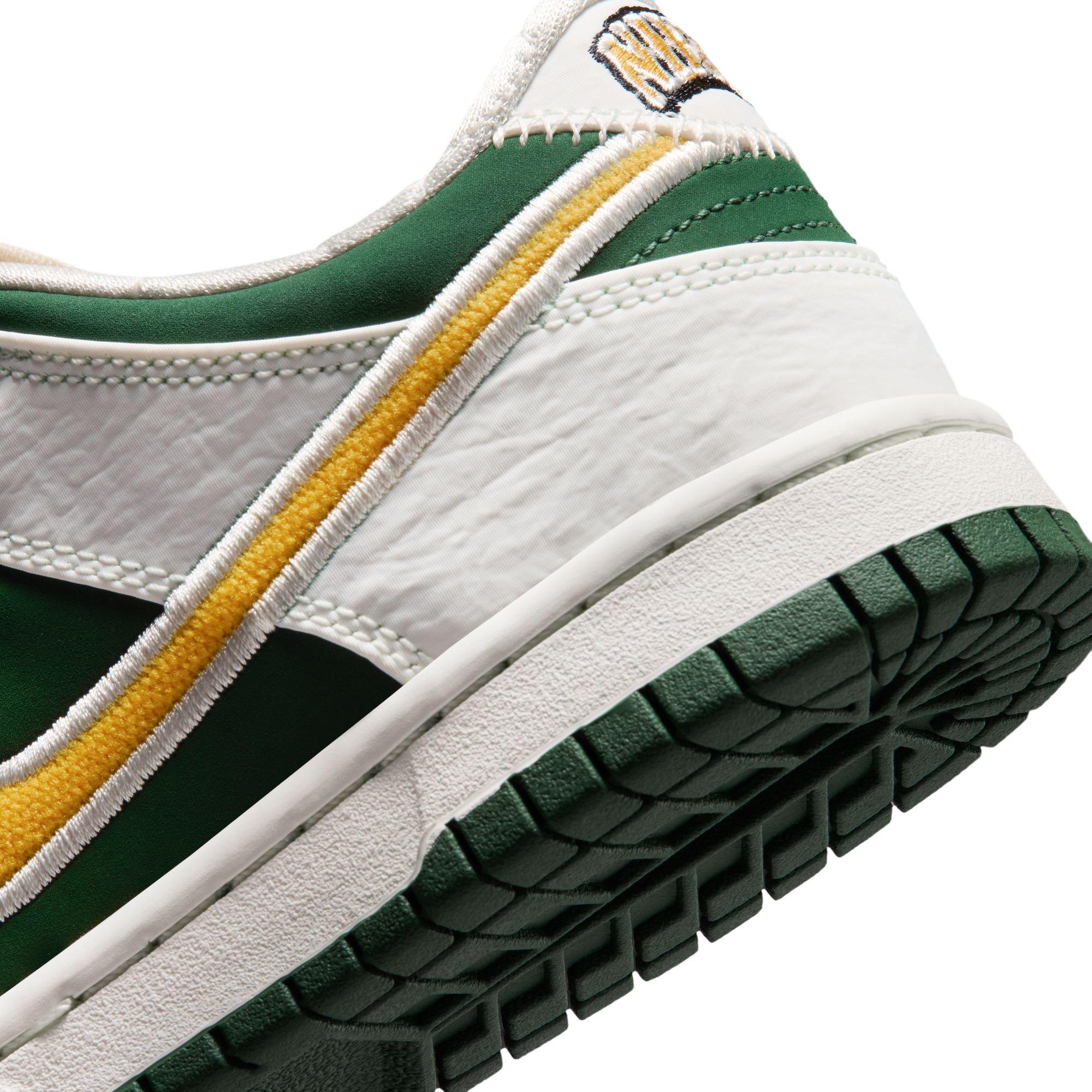 Nike Dunk Low LV8 "Sail/University Gold/Fir/University Red" Grade School Boys' Shoe - WHITE/GREEN/GOLD Thumbnail View 11