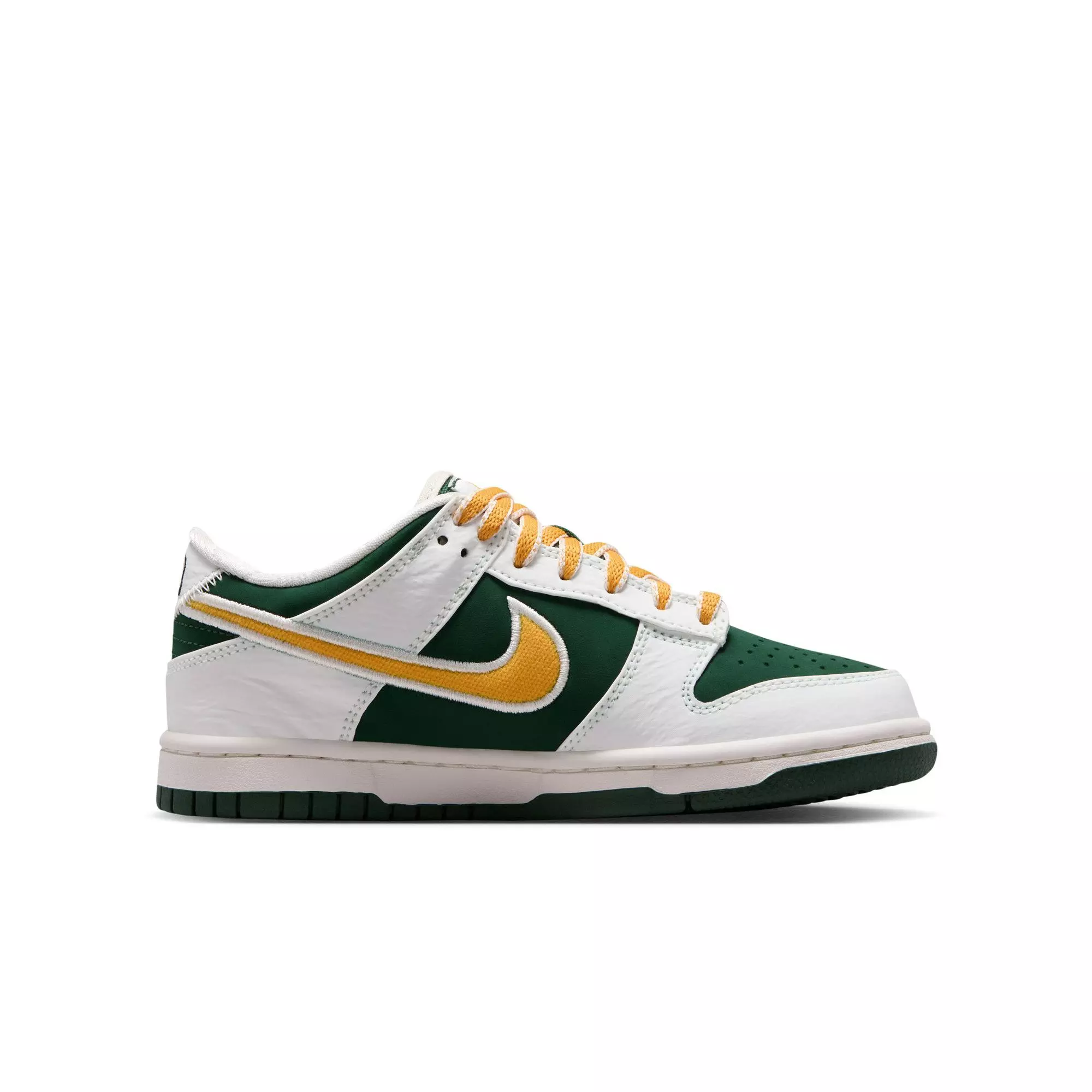 Nike Dunk Low LV8 "Sail/University Gold/Fir/University Red" Grade School Boys' Shoe - WHITE/GREEN/GOLD