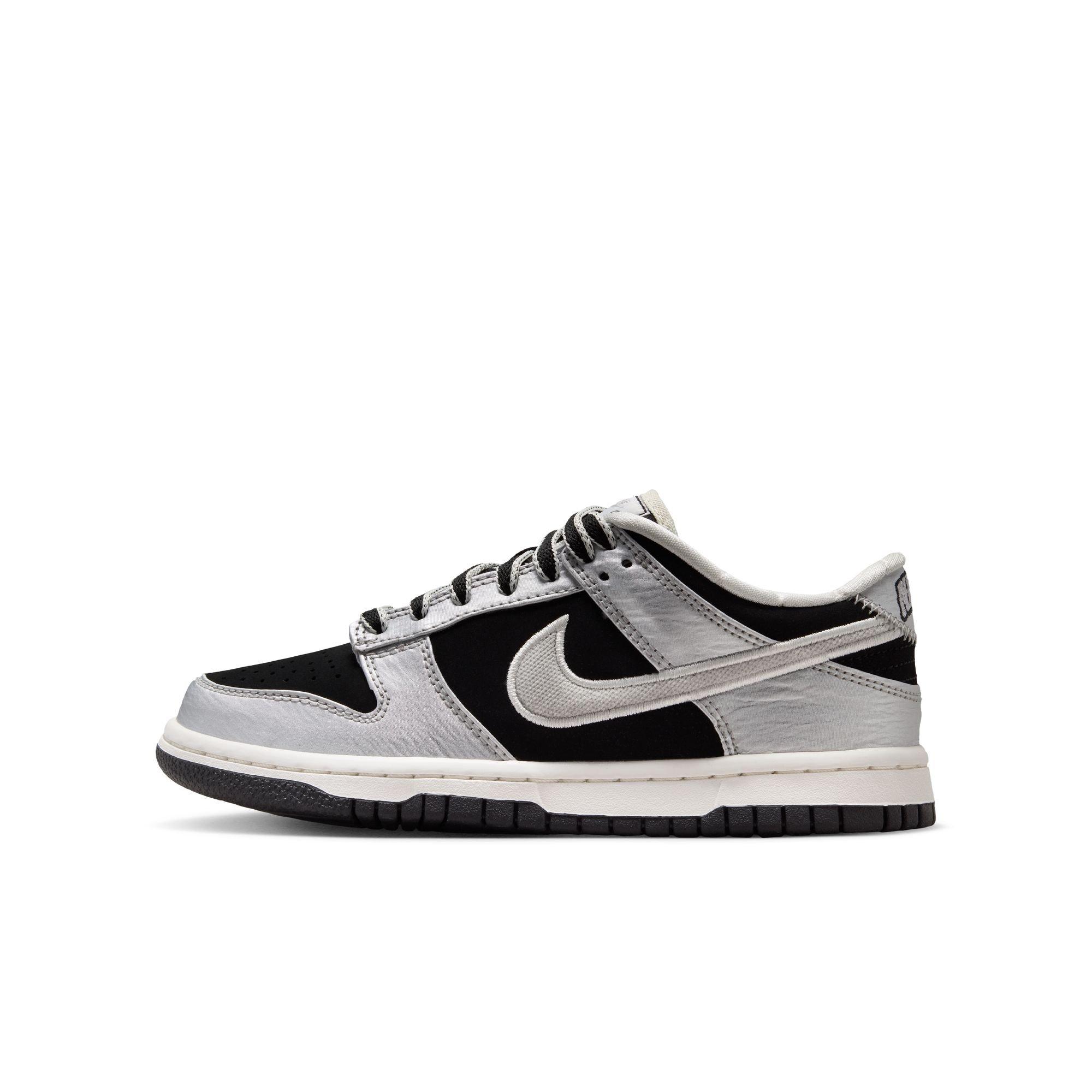 Nike Dunk Low LV8 "Metallic Silver/Black" Grade School Boys' Shoe - BLACK/SILVER Thumbnail View 3