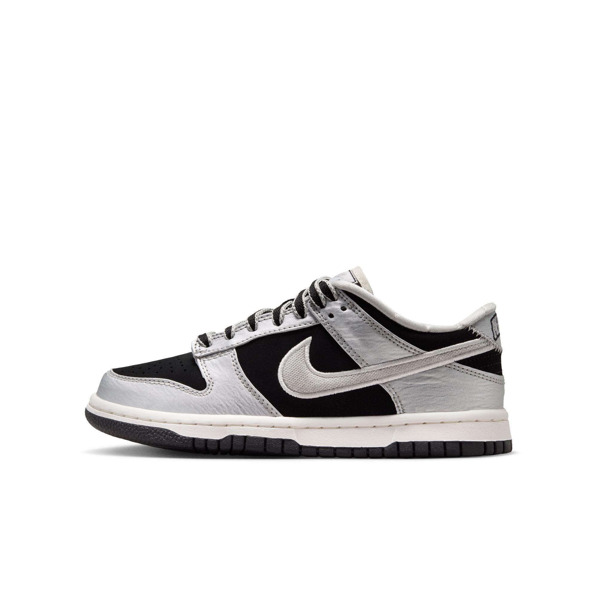 Nike Dunk Low LV8 "Metallic Silver/Black" Grade School Boys' Shoe - BLACK/SILVER Thumbnail View 4