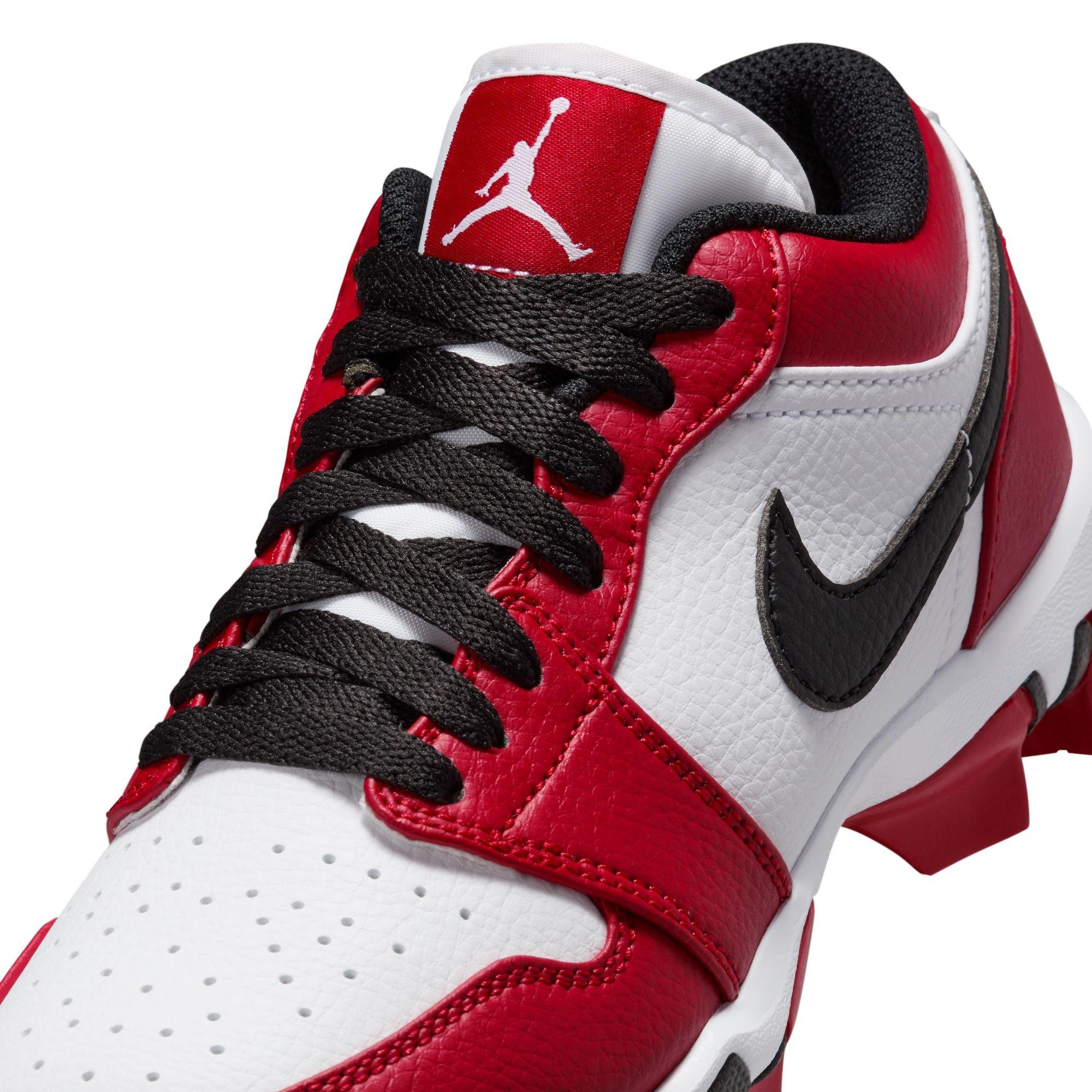 Jordan 1 Low "White/Black/Gym Red" Preschool Kids' Football Cleat - WHITE/BLACK/RED Thumbnail View 10