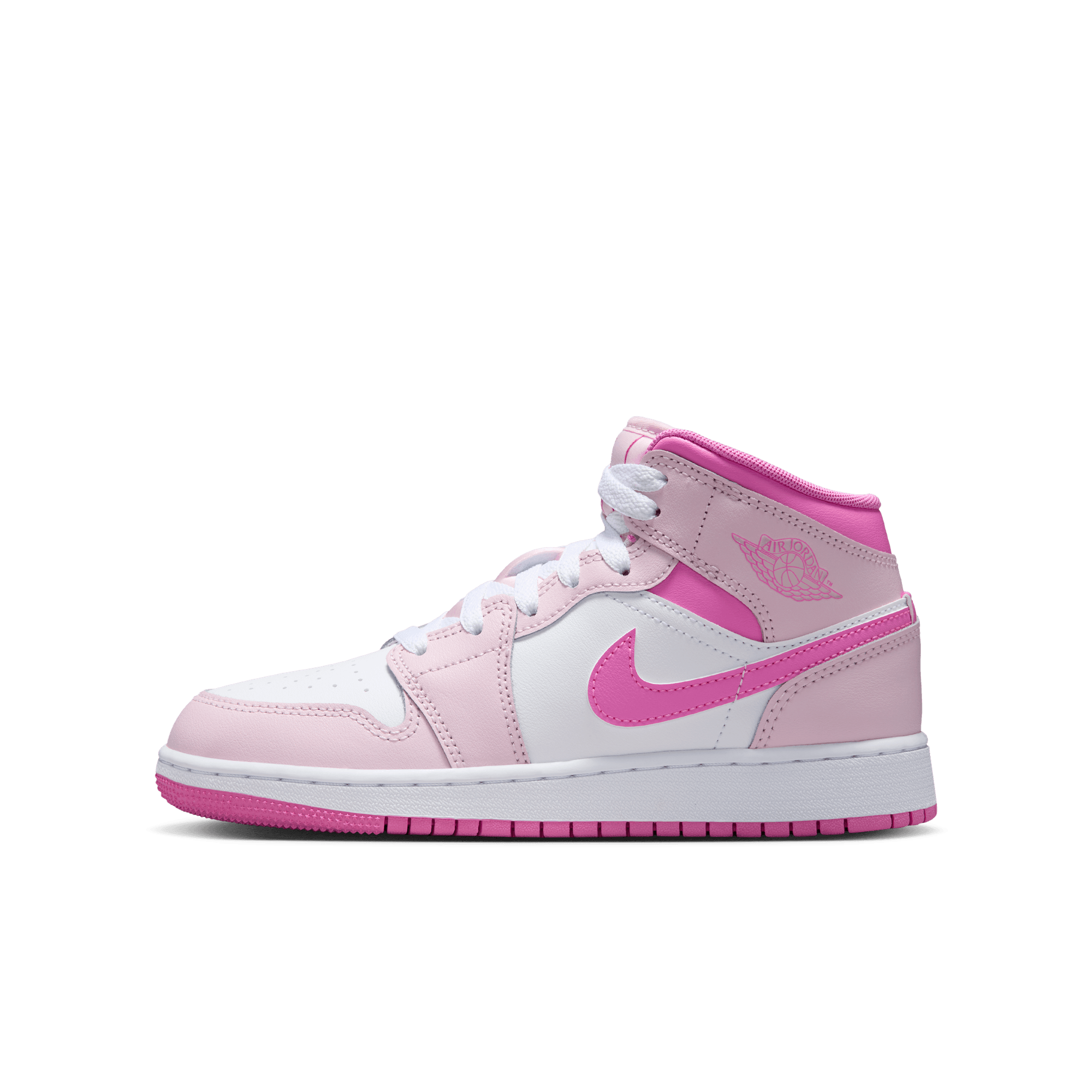 Jordan 1 Mid "Pink Foam/White/China Rose" Grade School Girls' Shoe - PINK Thumbnail View 3