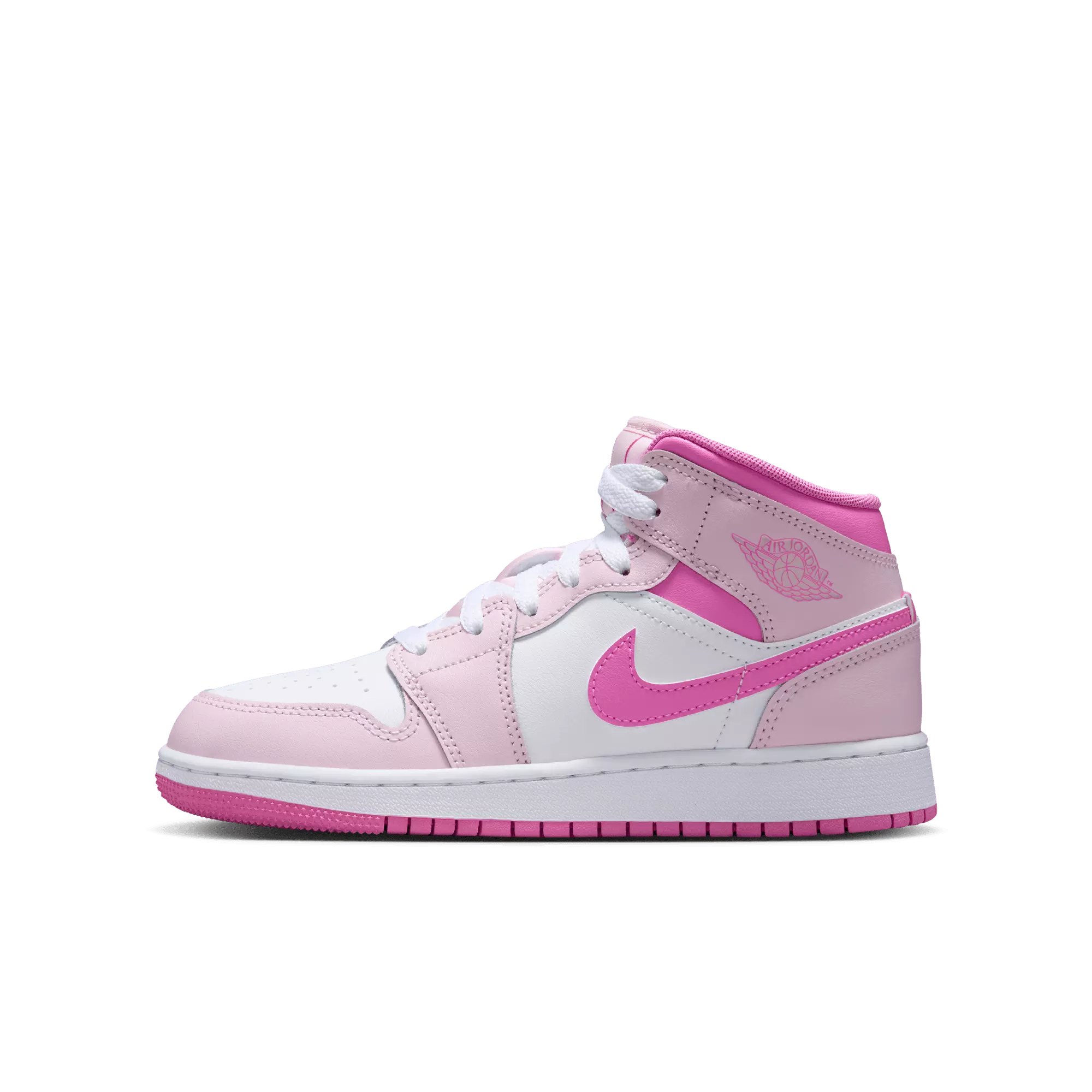 Jordan 1 Mid "Pink Foam/White/China Rose" Grade School Girls' Shoe - PINK