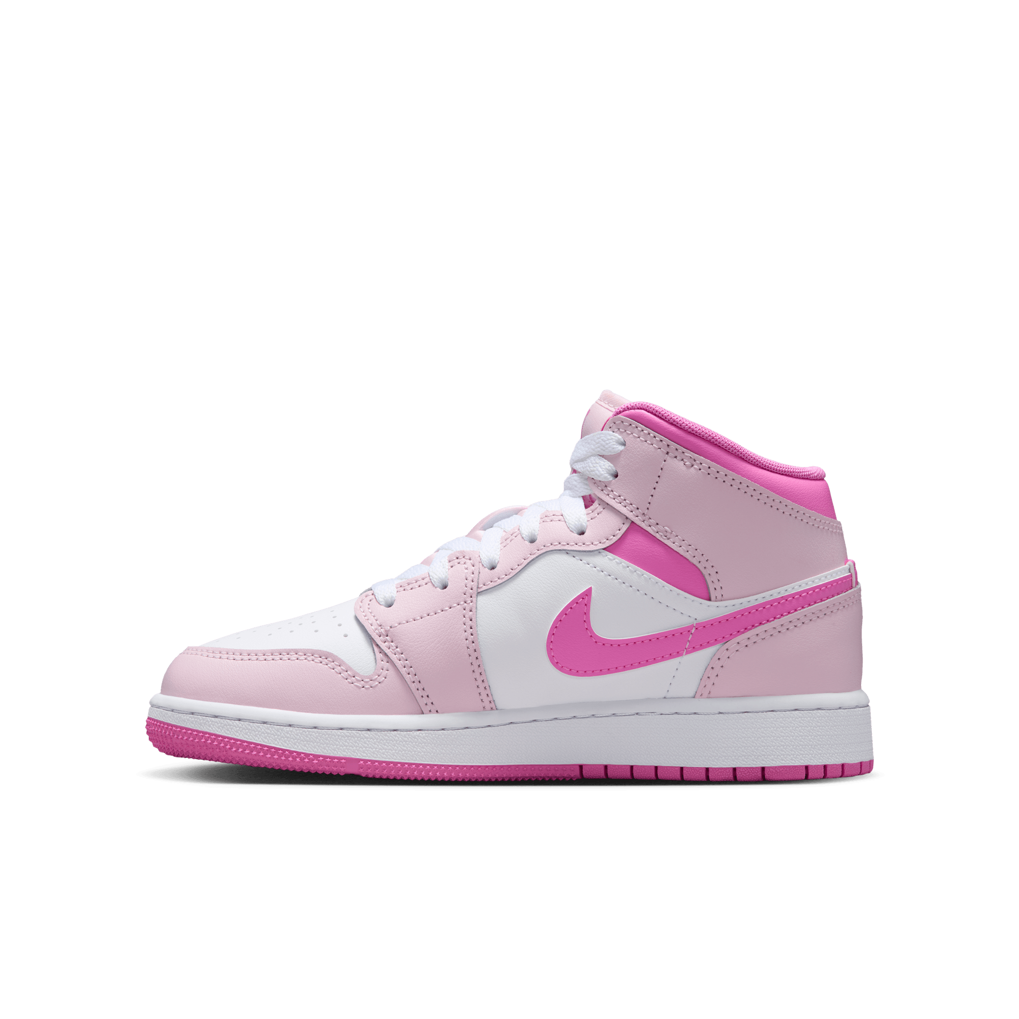 Jordan 1 Mid "Pink Foam/White/China Rose" Grade School Girls' Shoe - PINK Thumbnail View 4