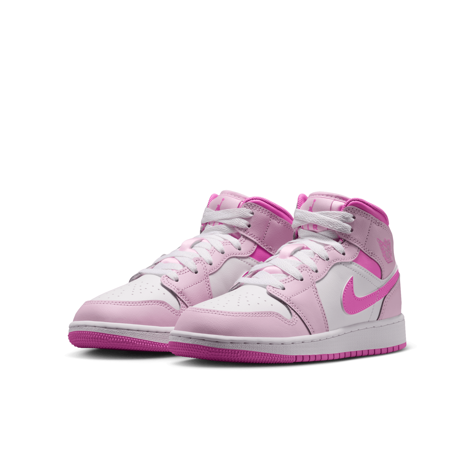 Jordan 1 Mid "Pink Foam/White/China Rose" Grade School Girls' Shoe - PINK Thumbnail View 5
