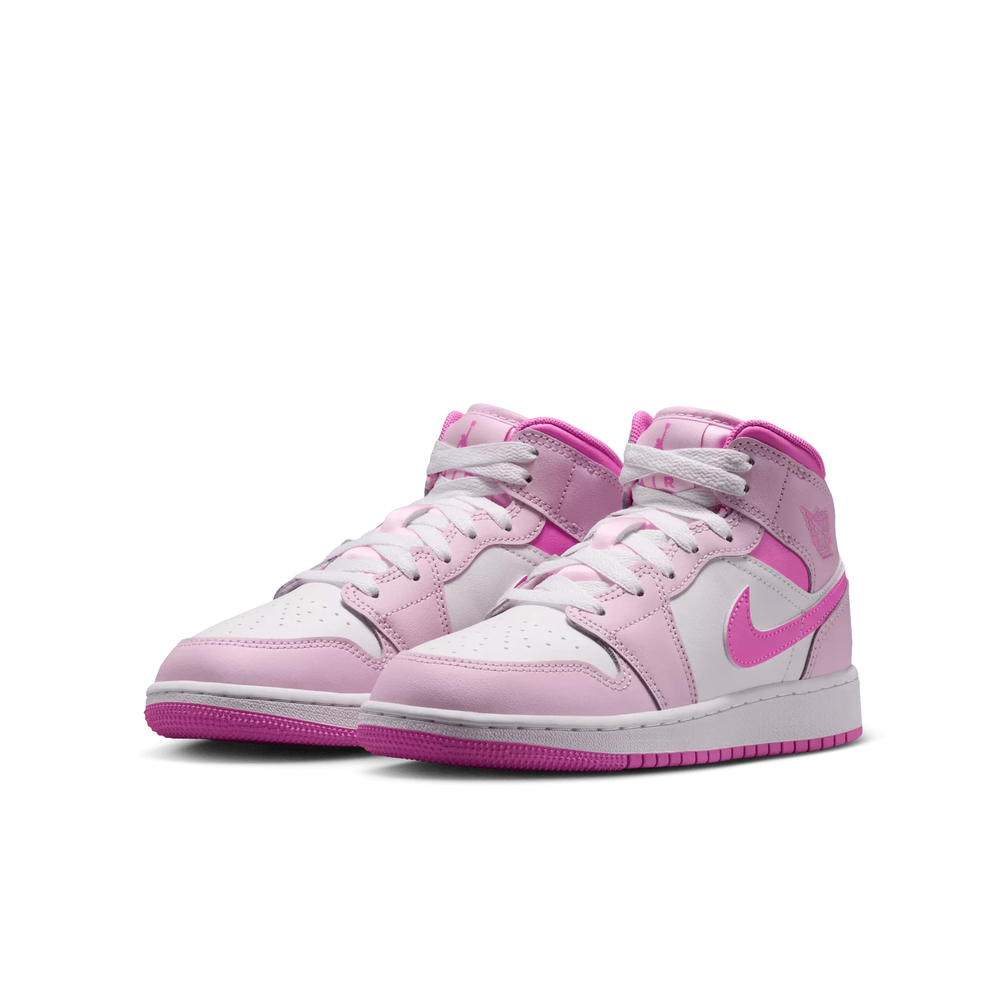 Jordan 1 Mid "Pink Foam/White/China Rose" Grade School Girls' Shoe - PINK