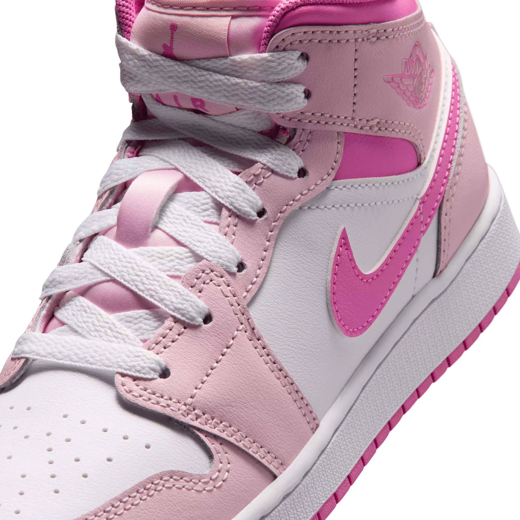 Jordan 1 Mid "Pink Foam/White/China Rose" Grade School Girls' Shoe - PINK