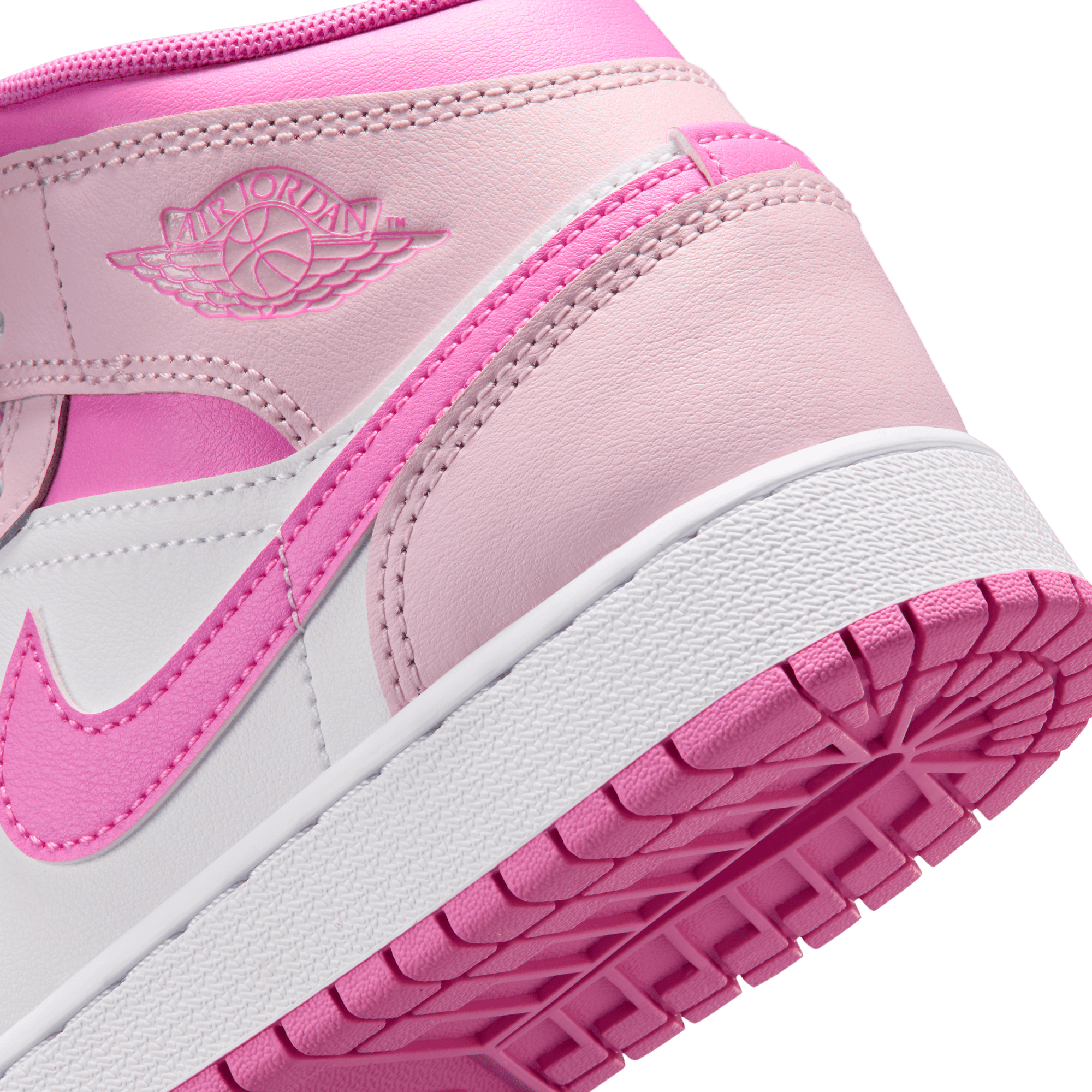 Jordan 1 Mid "Pink Foam/White/China Rose" Grade School Girls' Shoe - PINK Thumbnail View 11