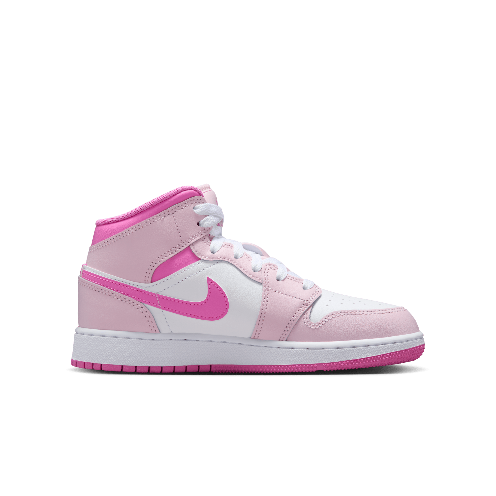 Jordan 1 Mid Grade School Girls' "Pink Foam/White/China Rose" Shoe