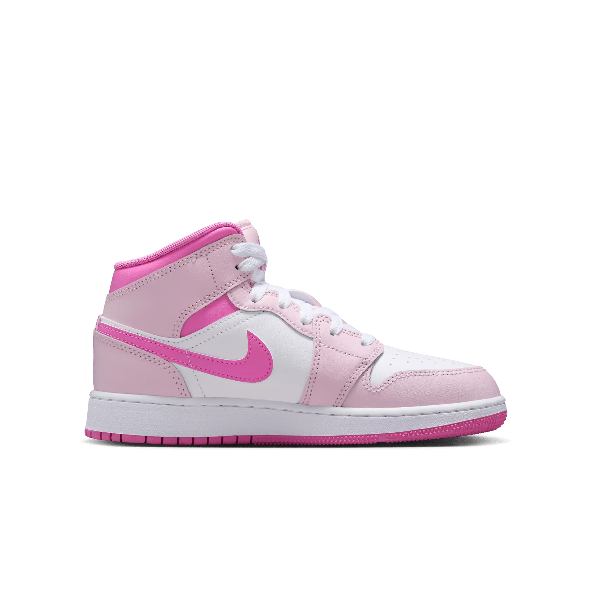Jordan 1 Mid "Pink Foam/White/China Rose" Grade School Girls' Shoe - PINK