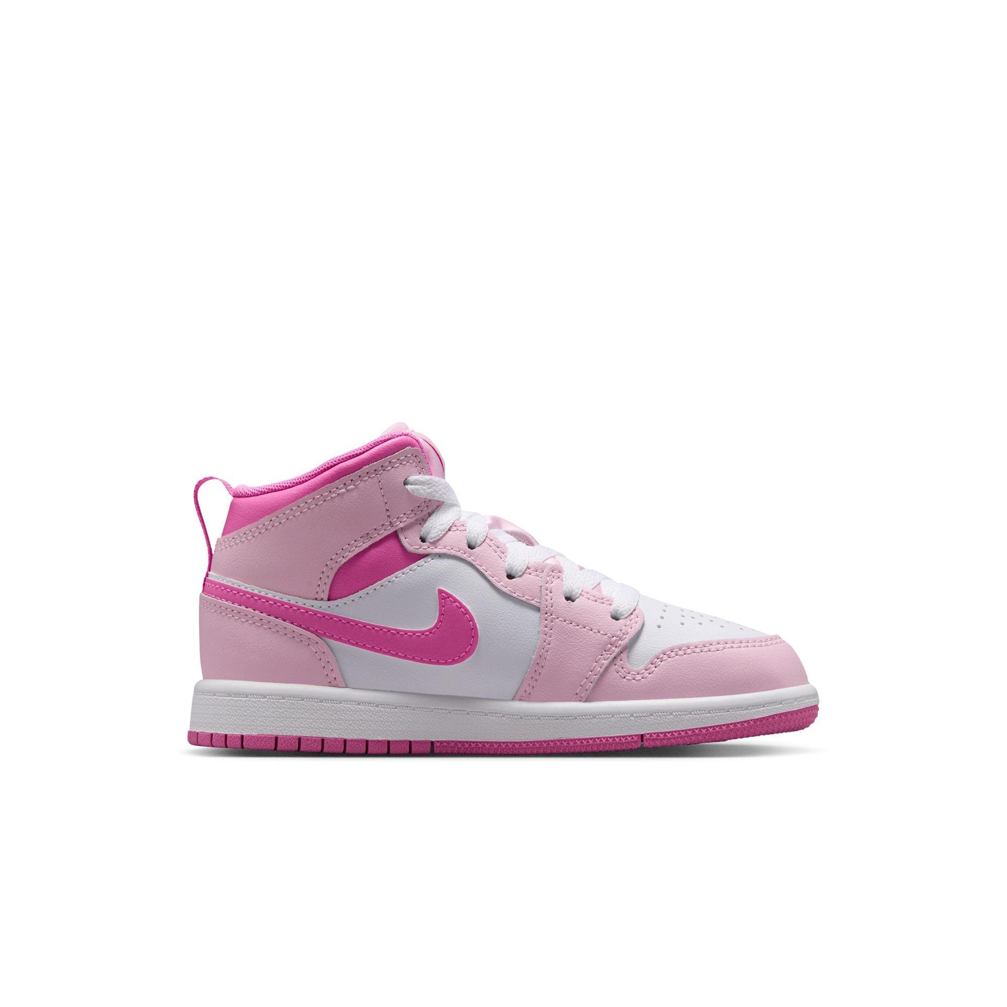 Jordan 1 Mid Preschool Girls' "Pink Foam/China Rose/White" Shoe