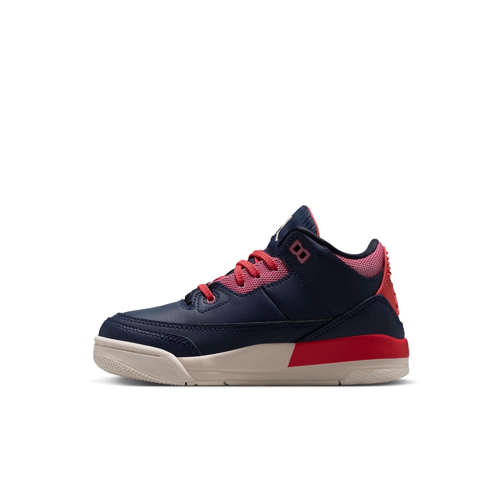 Jordan 3 Retro "Sports Renaissance" Preschool Kids' Shoe - OBSIDIAN/CHALK/TRACK RED