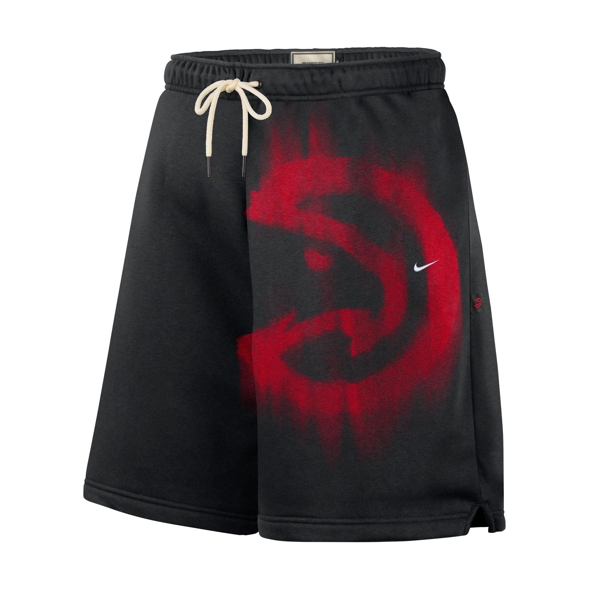 Nike Atlanta Hawks Standard Issue Icon "Black/Red" Men's Fleece Basketball Shorts - BLACK/RED