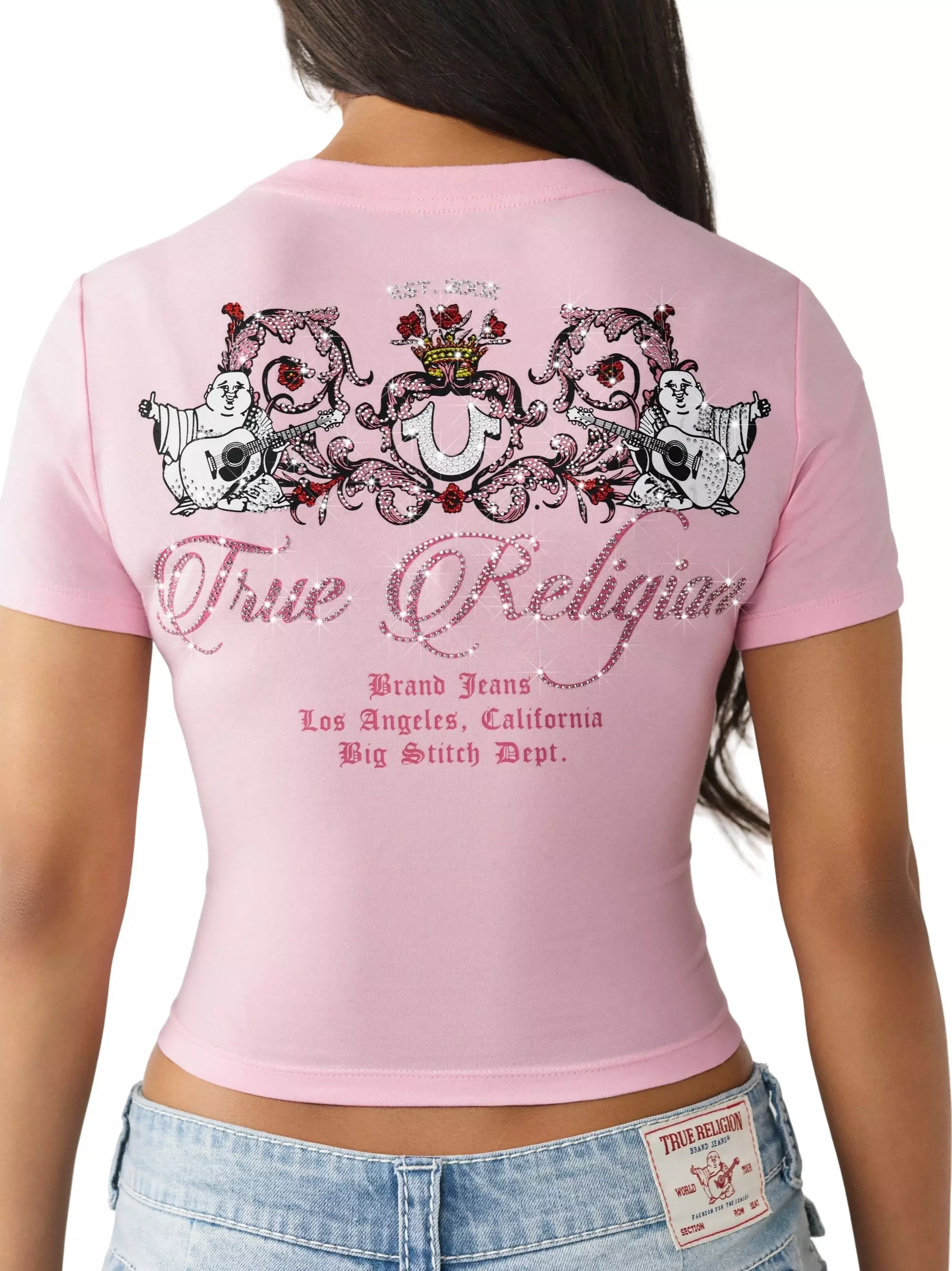 True Religion Women's Crystal Buddha Baby Tee - Pink - PINK