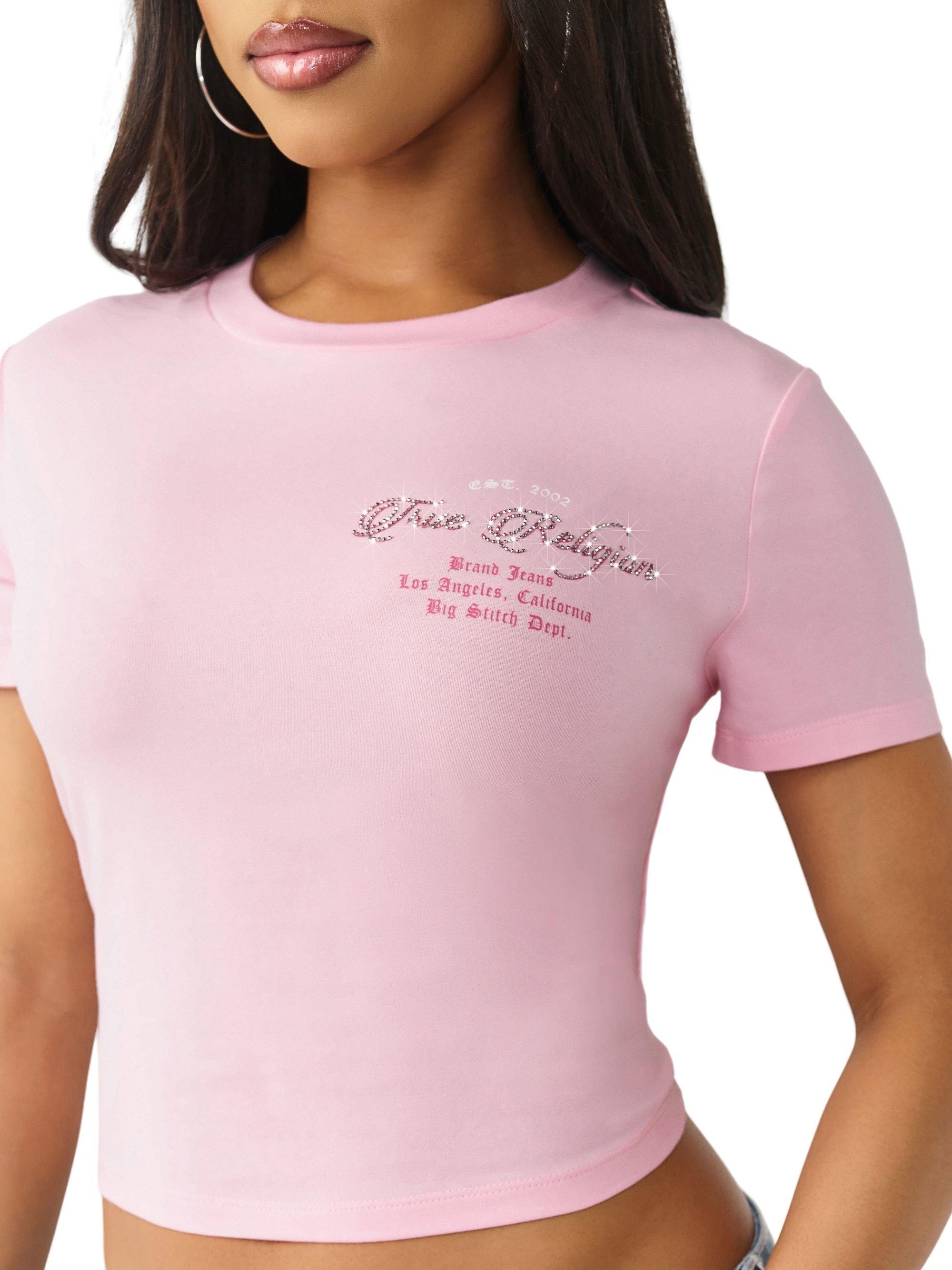 True Religion Women's Crystal Buddha Baby Tee - Pink - PINK Thumbnail View 5