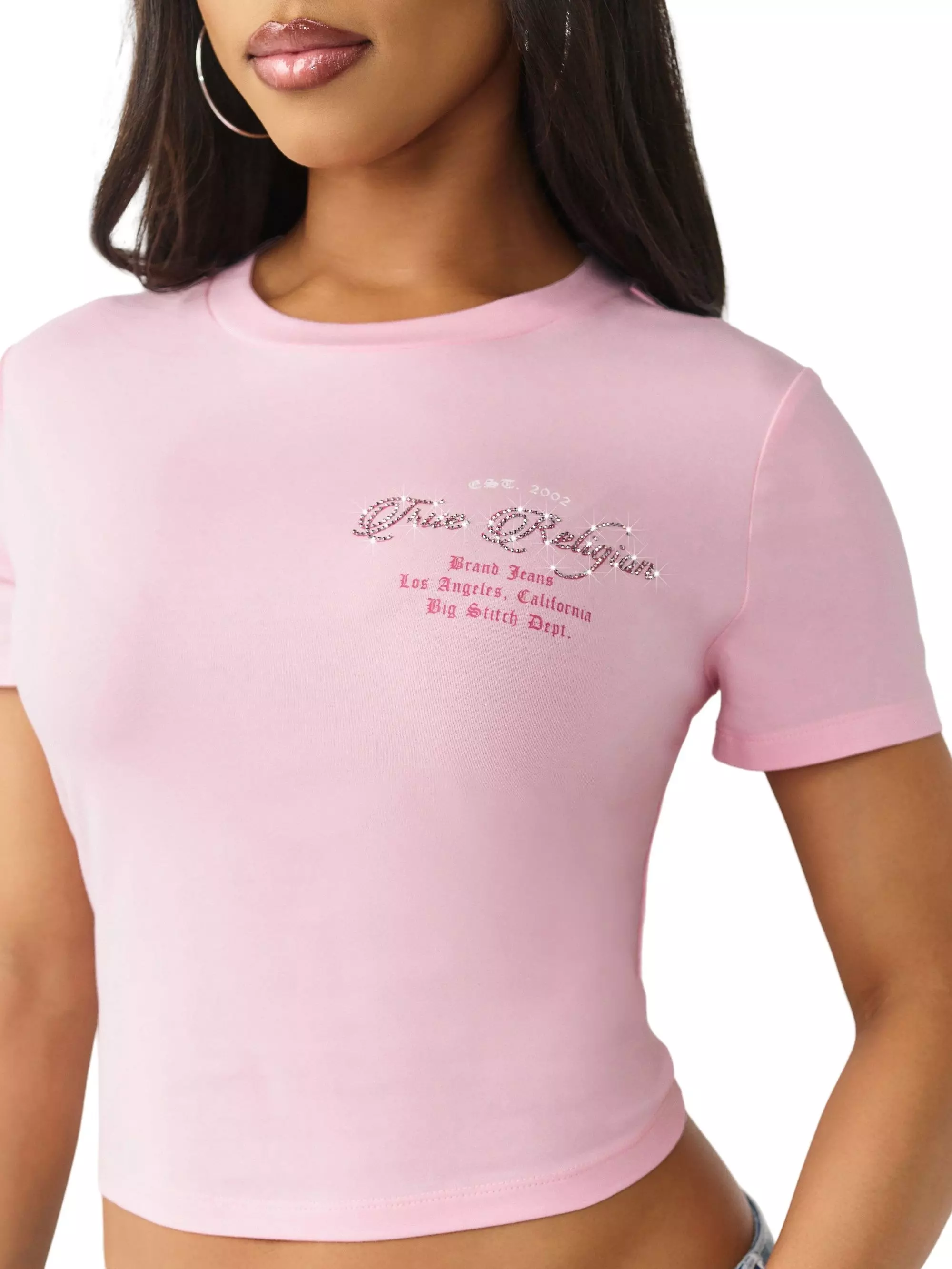 True Religion Women's Crystal Buddha Baby Tee - PINK