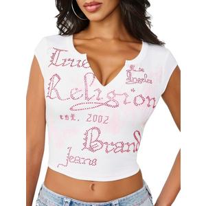 True Religion Women's V-Notch Ribbed Tee