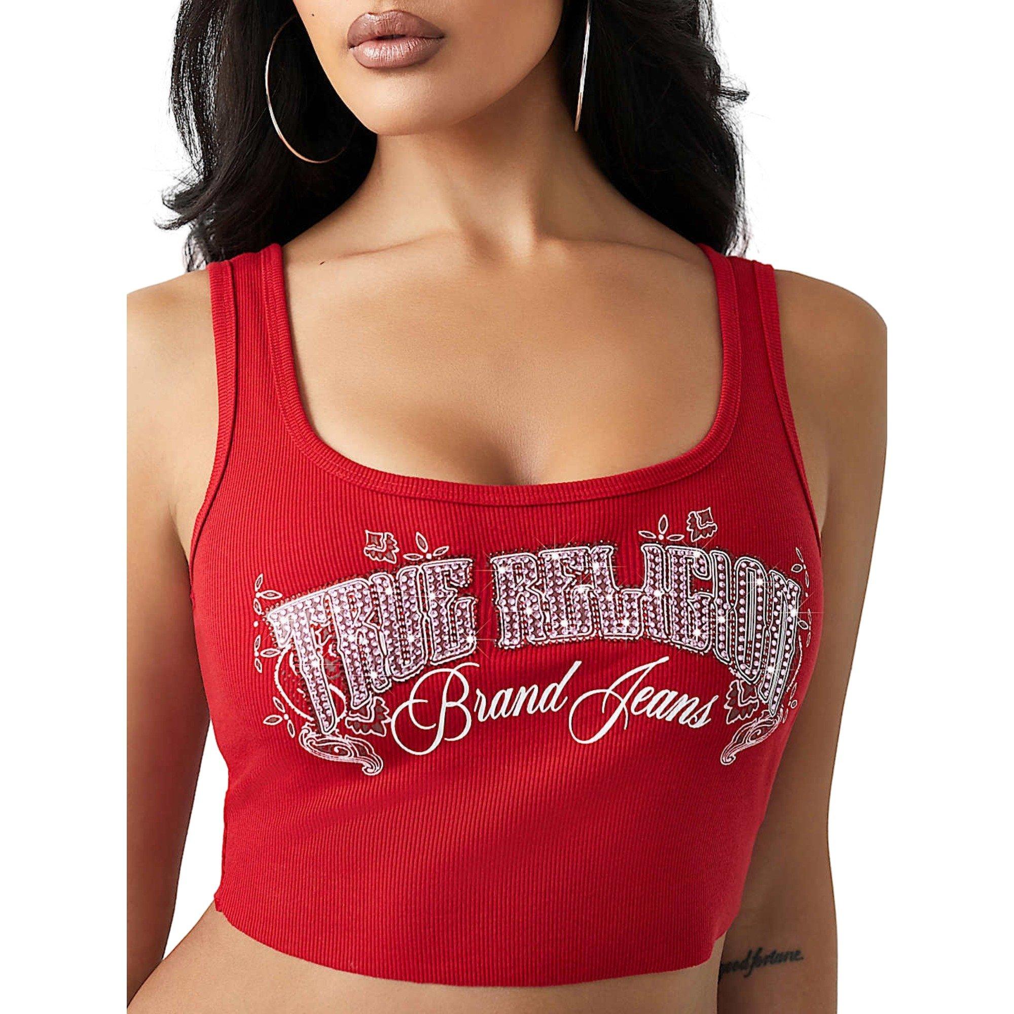 True Religion Women's Crystal Bandana Ribbed Tank - RED Thumbnail View 3