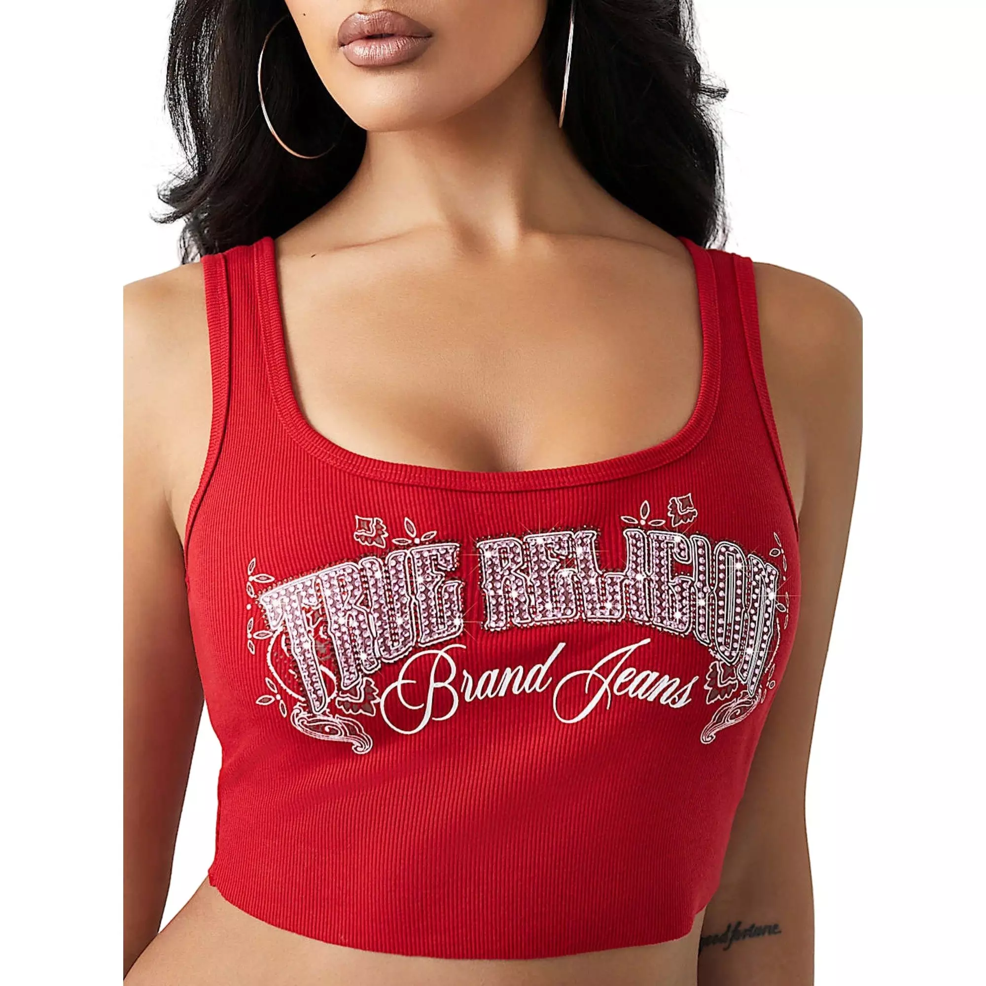 True Religion Women's Crystal Bandana Ribbed Tank - RED