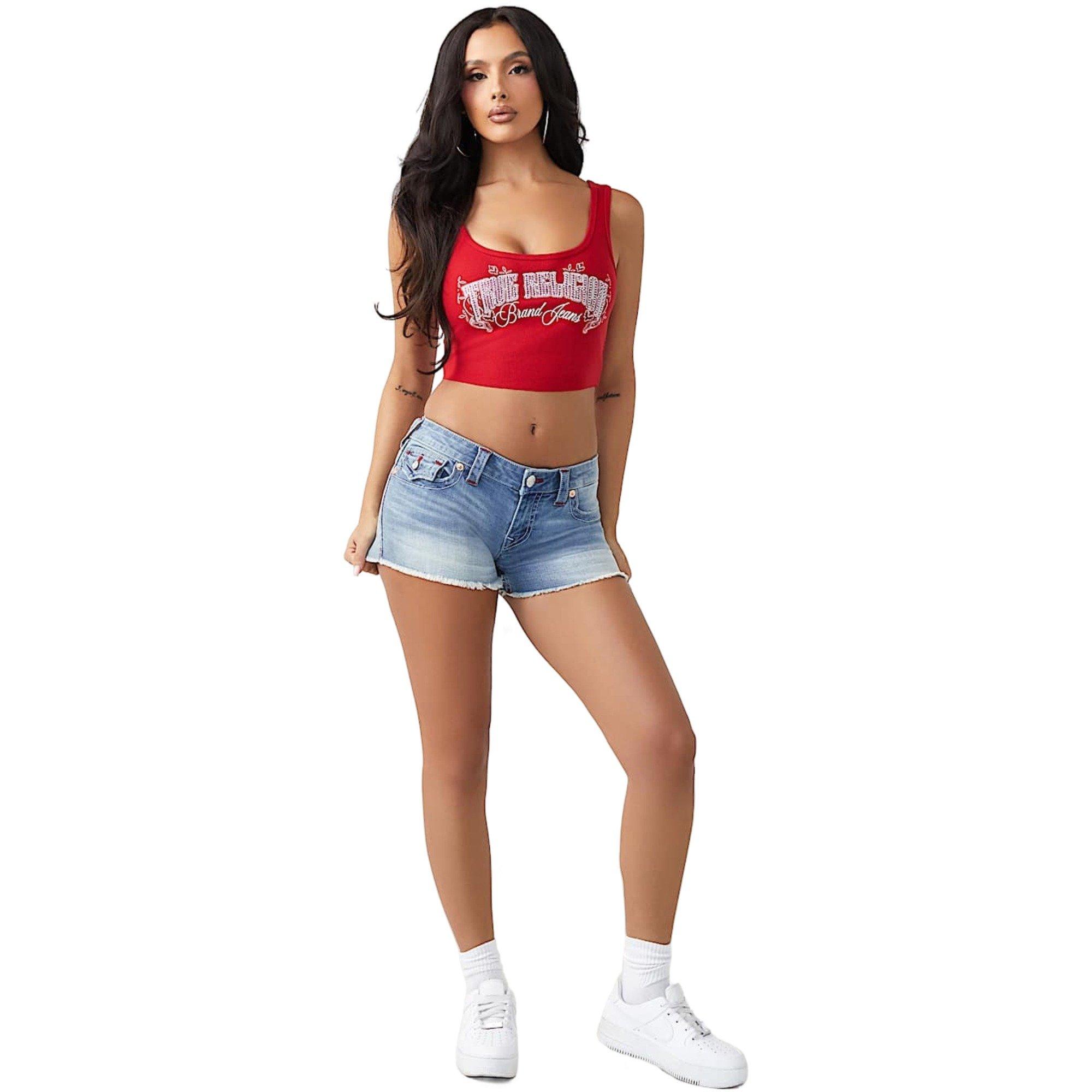 True Religion Women's Crystal Bandana Ribbed Tank - RED Thumbnail View 5