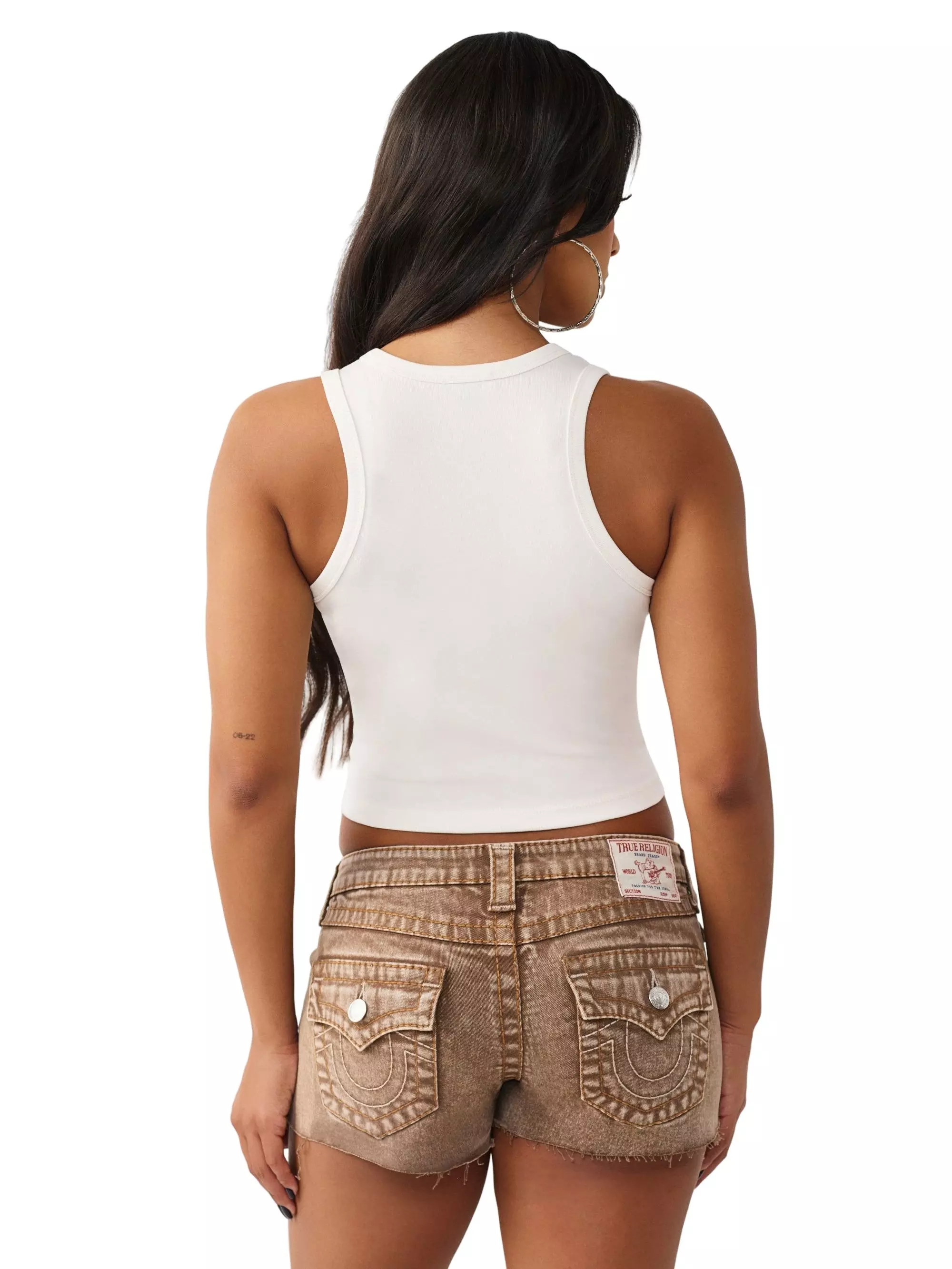 True Religion Women's Lace Up Horseshoe Ribbed Tank - IVORY