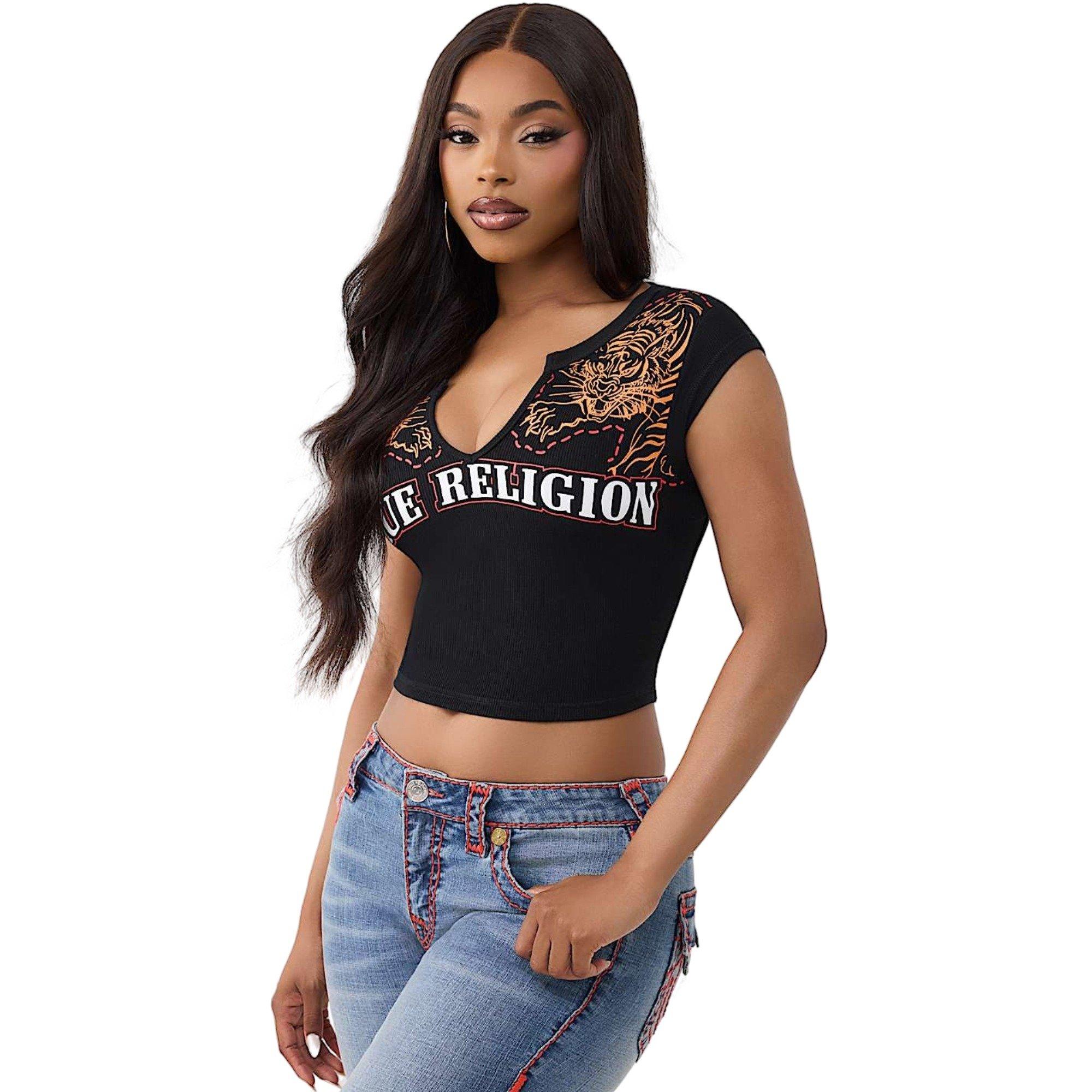 True Religion Women's Tiger Notch Tee - BLACK Thumbnail View 1