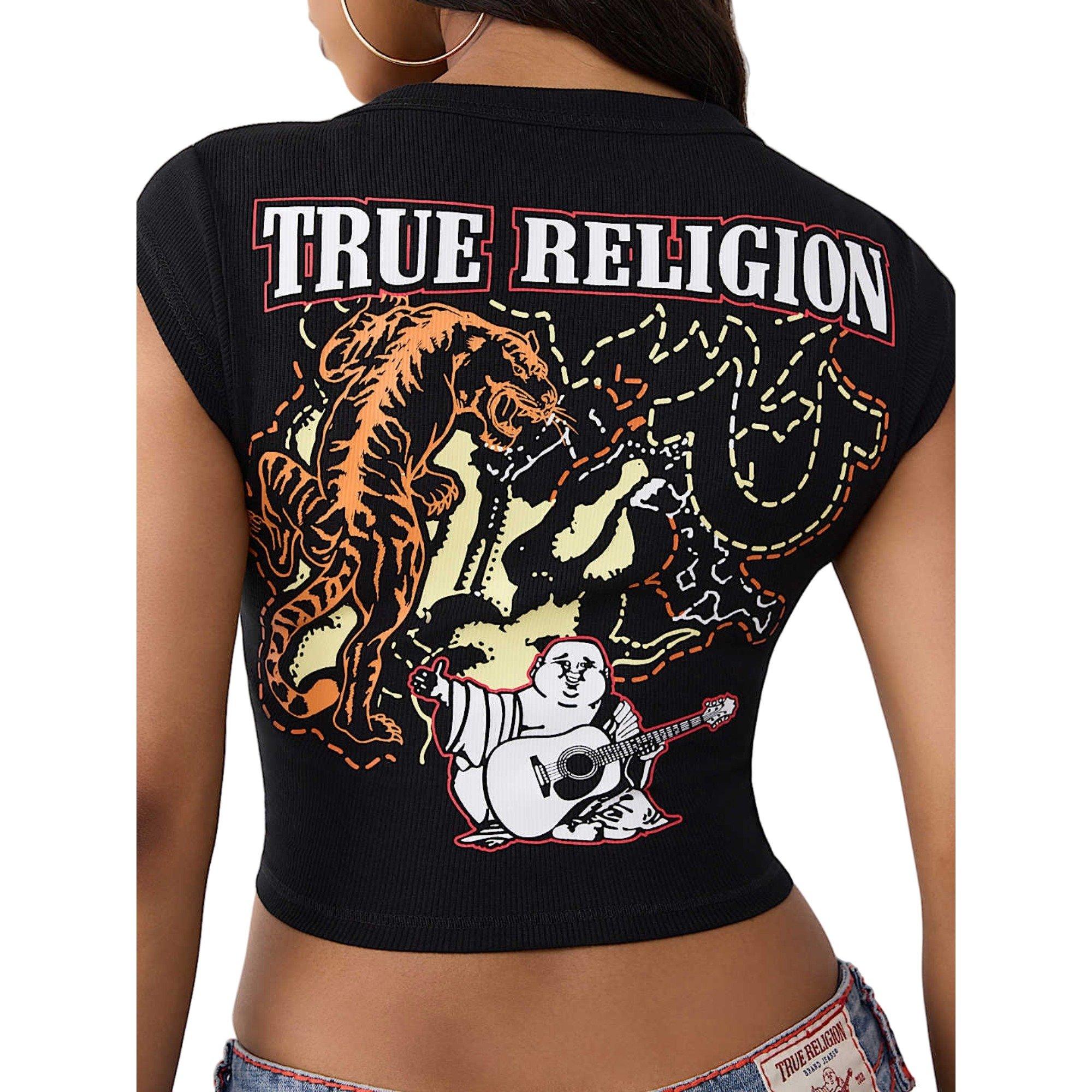 True Religion Women's Tiger Notch Tee - BLACK Thumbnail View 4