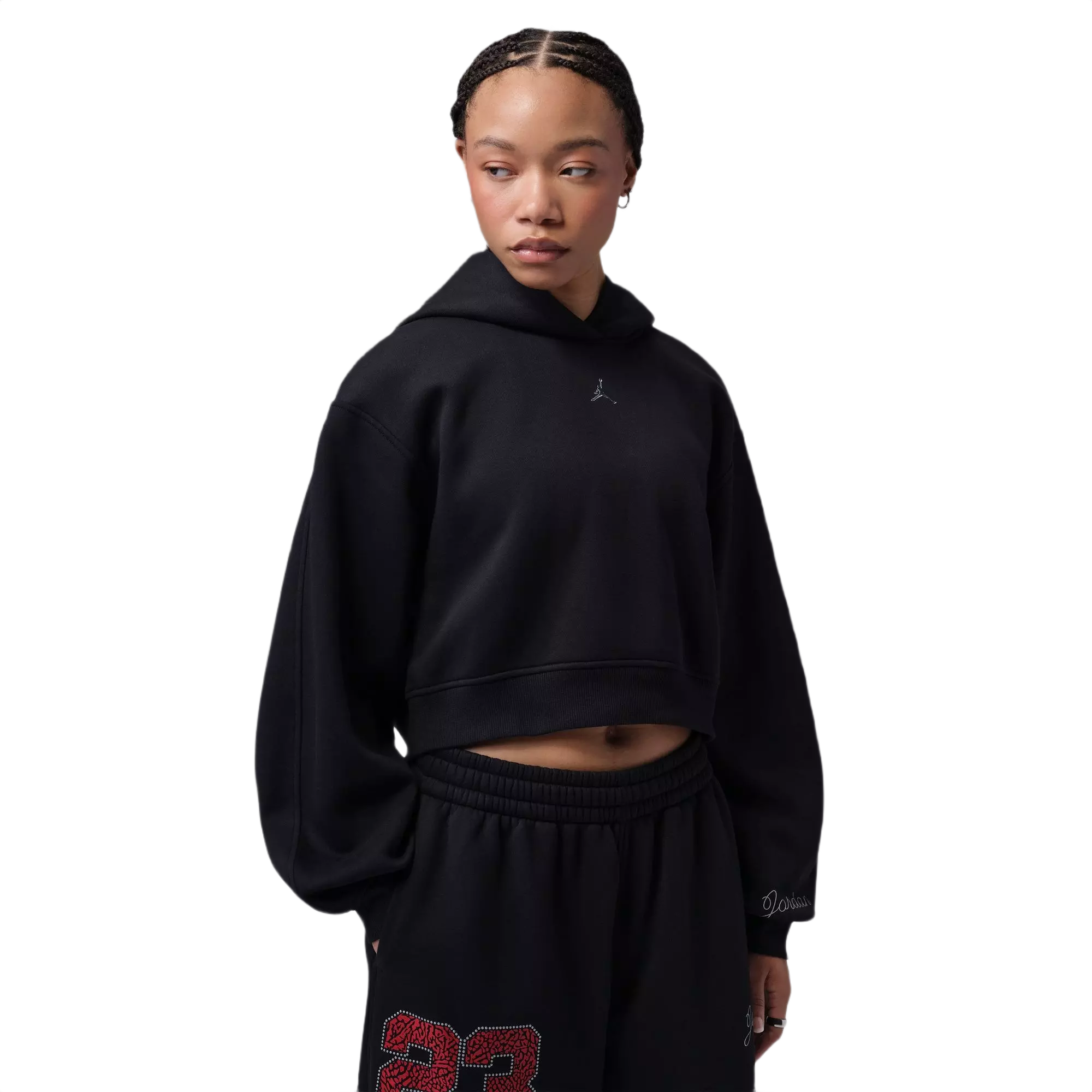 Jordan Women's Brooklyn Fleece Cropped Pullover Hoodie - BLACK