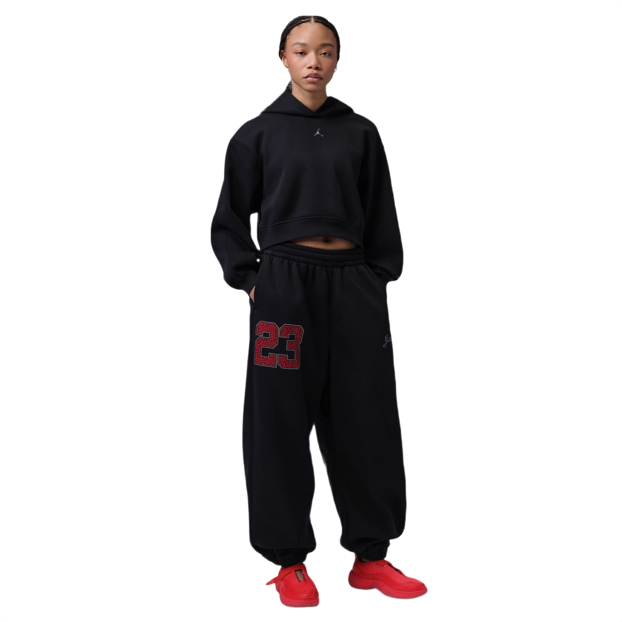 Jordan Women's Brooklyn Fleece Cropped Pullover Hoodie - BLACK