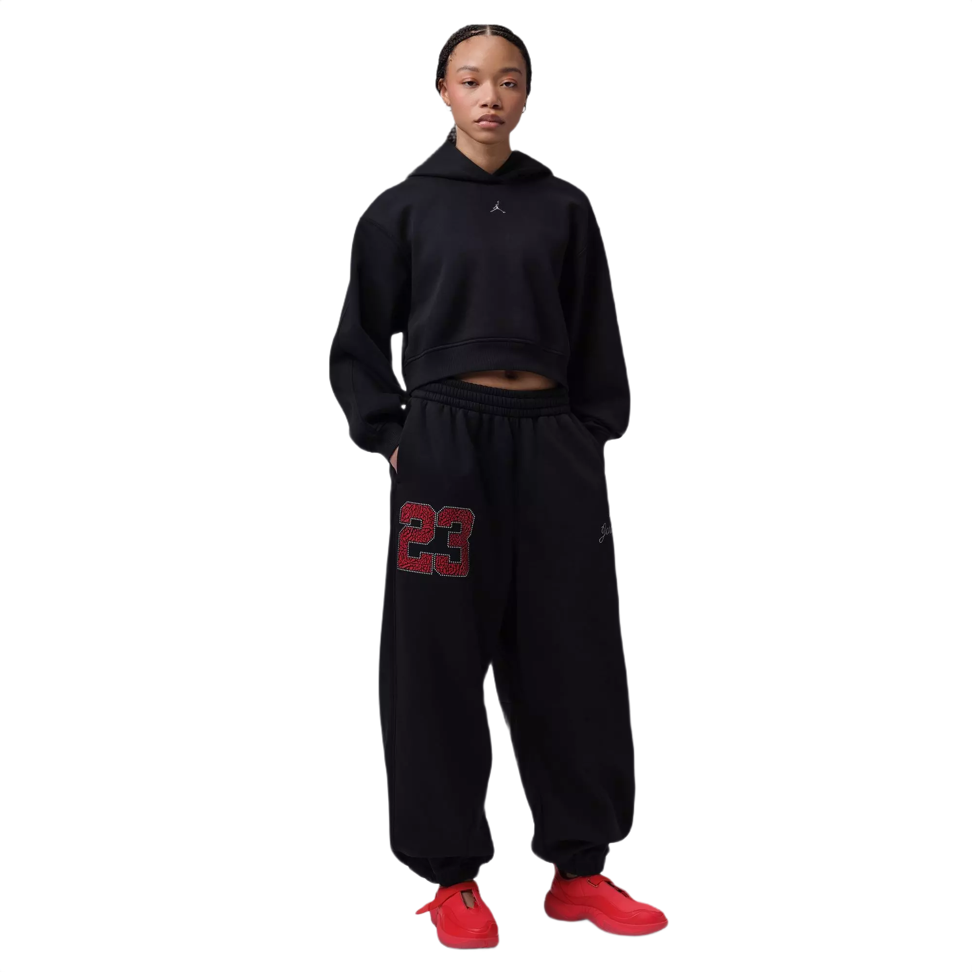Jordan Women's Brooklyn Fleece Cropped Pullover Hoodie - BLACK