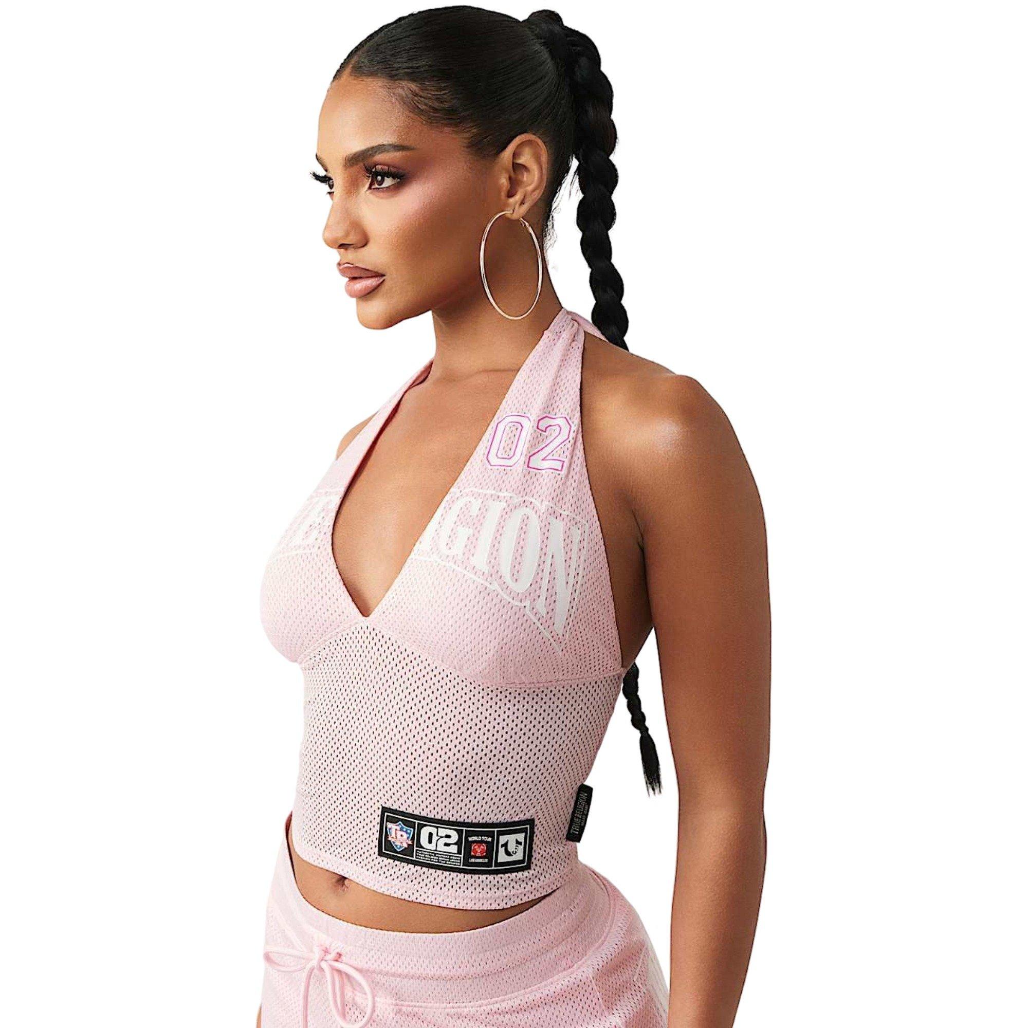 True Religion Women's Sporty Mesh Printed Halter Top - PINK Thumbnail View 3