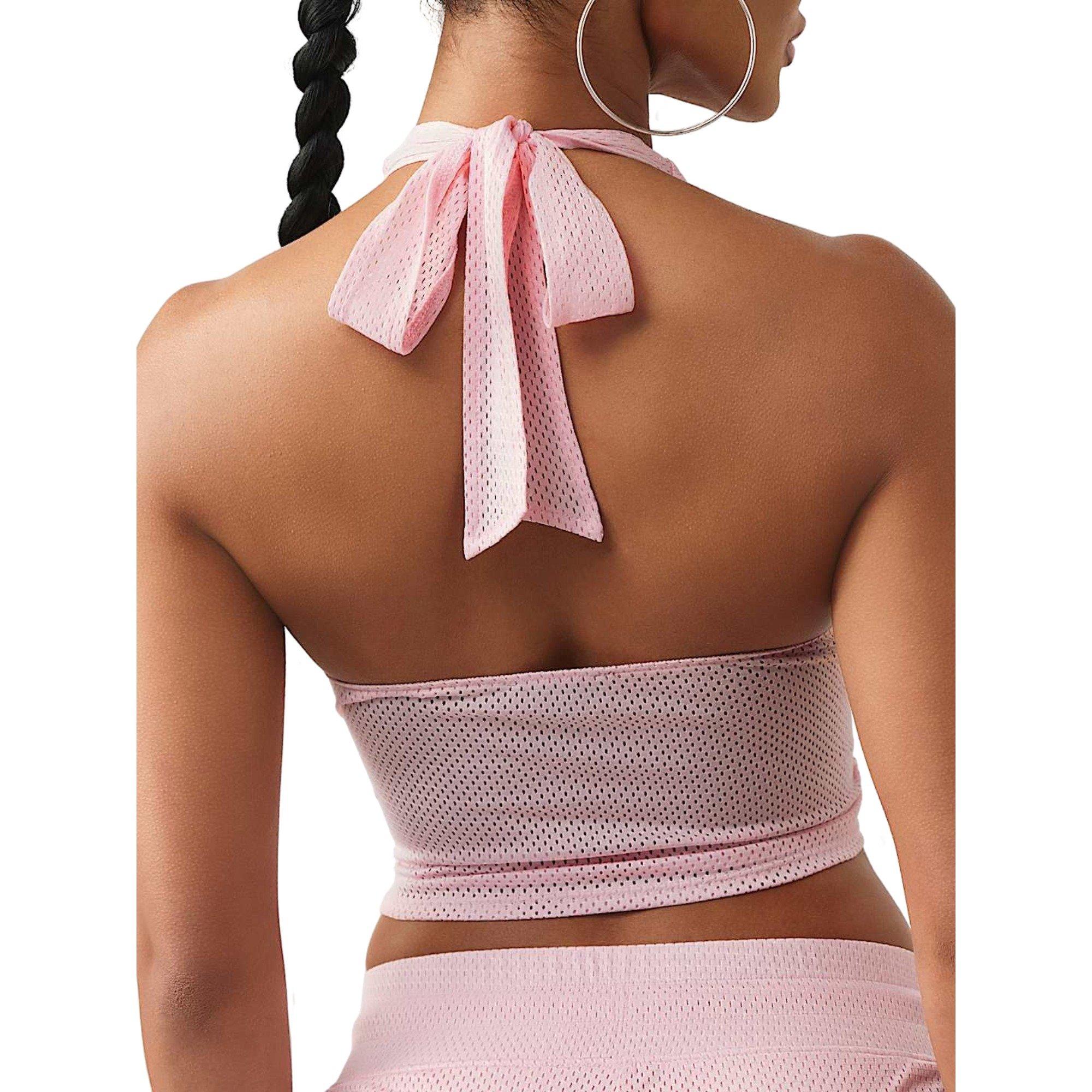 True Religion Women's Sporty Mesh Printed Halter Top - PINK Thumbnail View 5