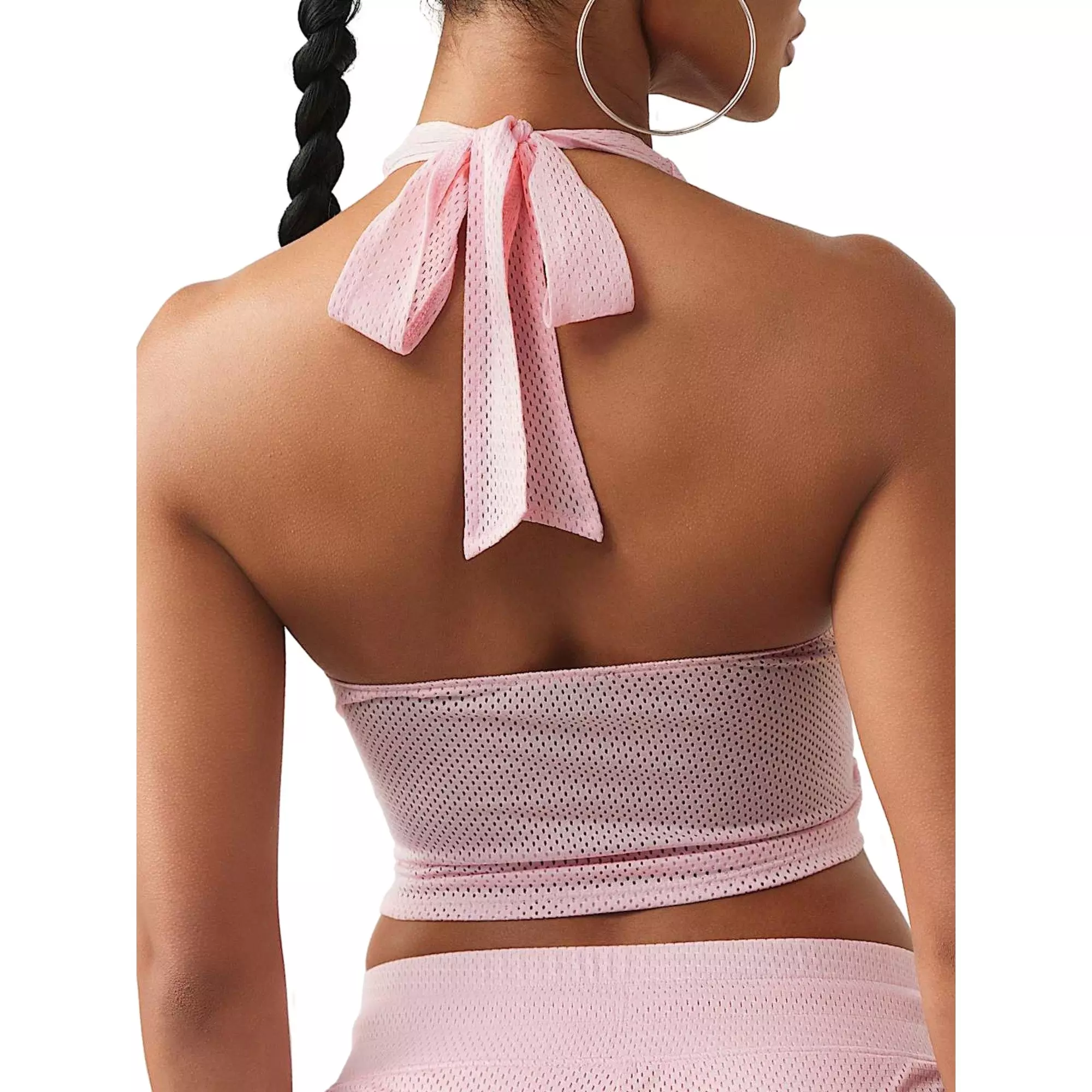 True Religion Women's Sporty Mesh Printed Halter Top - PINK
