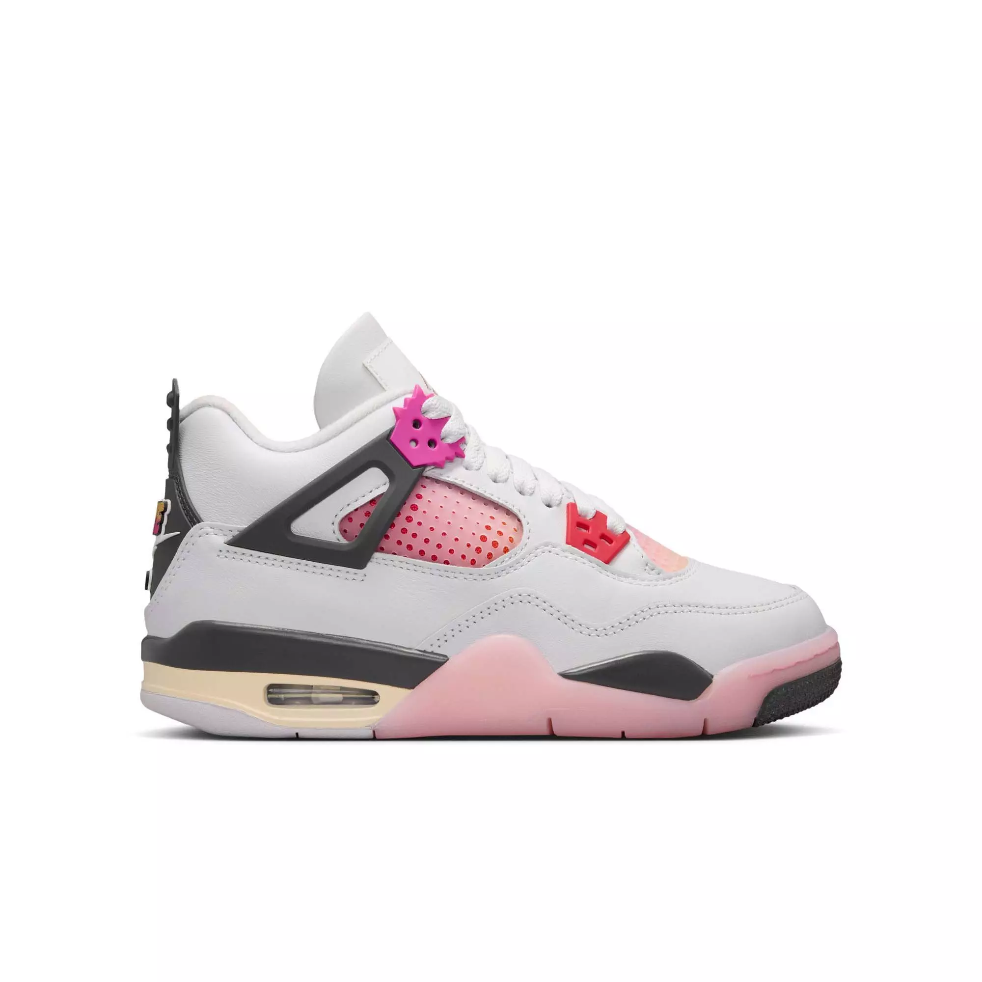 Jordan 4 Retro "Comic" Grade School Kids' Shoe - OFF WHITE/FIRE PINK/ANTHRACITE