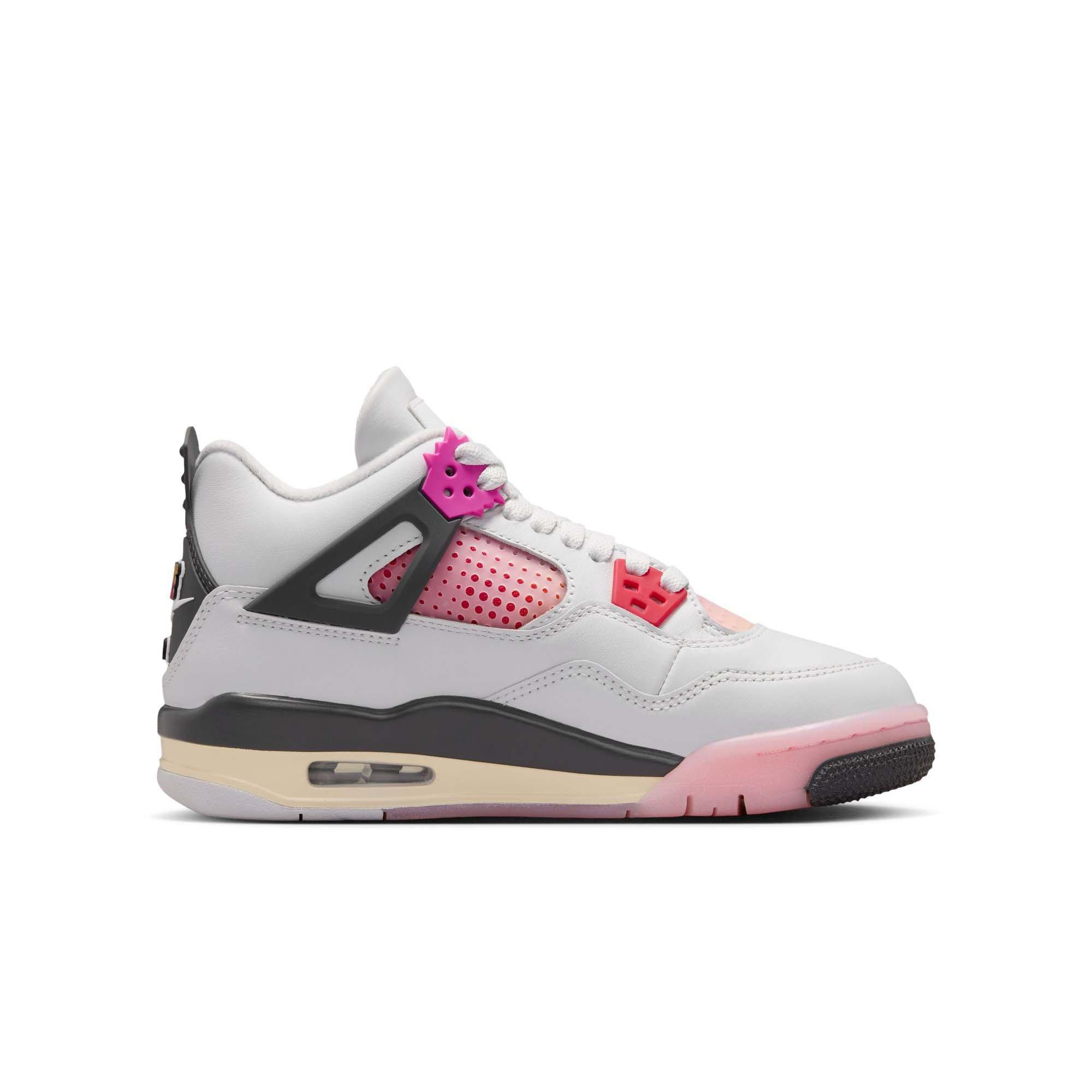 Jordan 4 Retro "Comic" Grade School Kids' Shoe - OFF WHITE/FIRE PINK/ANTHRACITE Thumbnail View 3