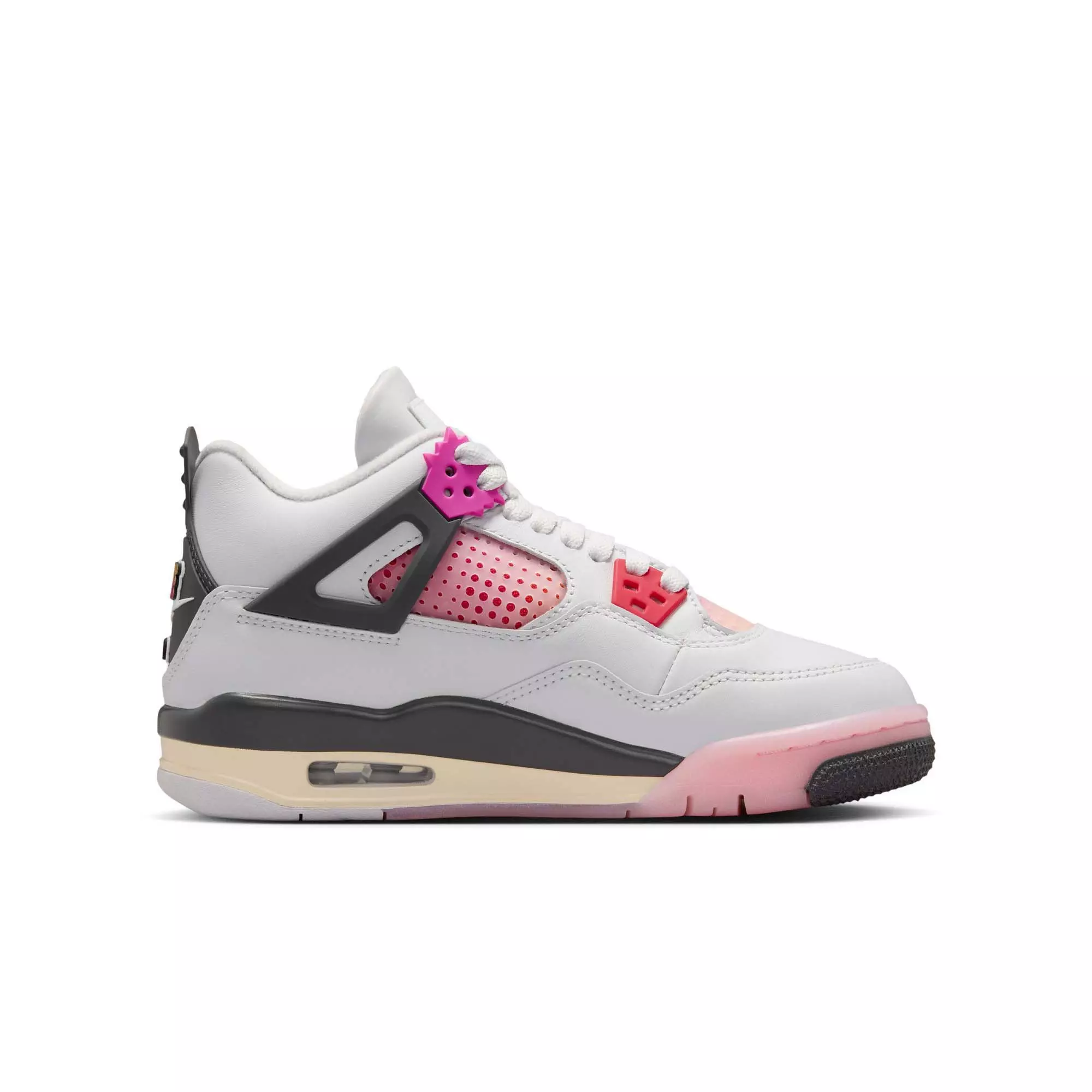 Jordan 4 Retro "Comic" Grade School Kids' Shoe - OFF WHITE/FIRE PINK/ANTHRACITE