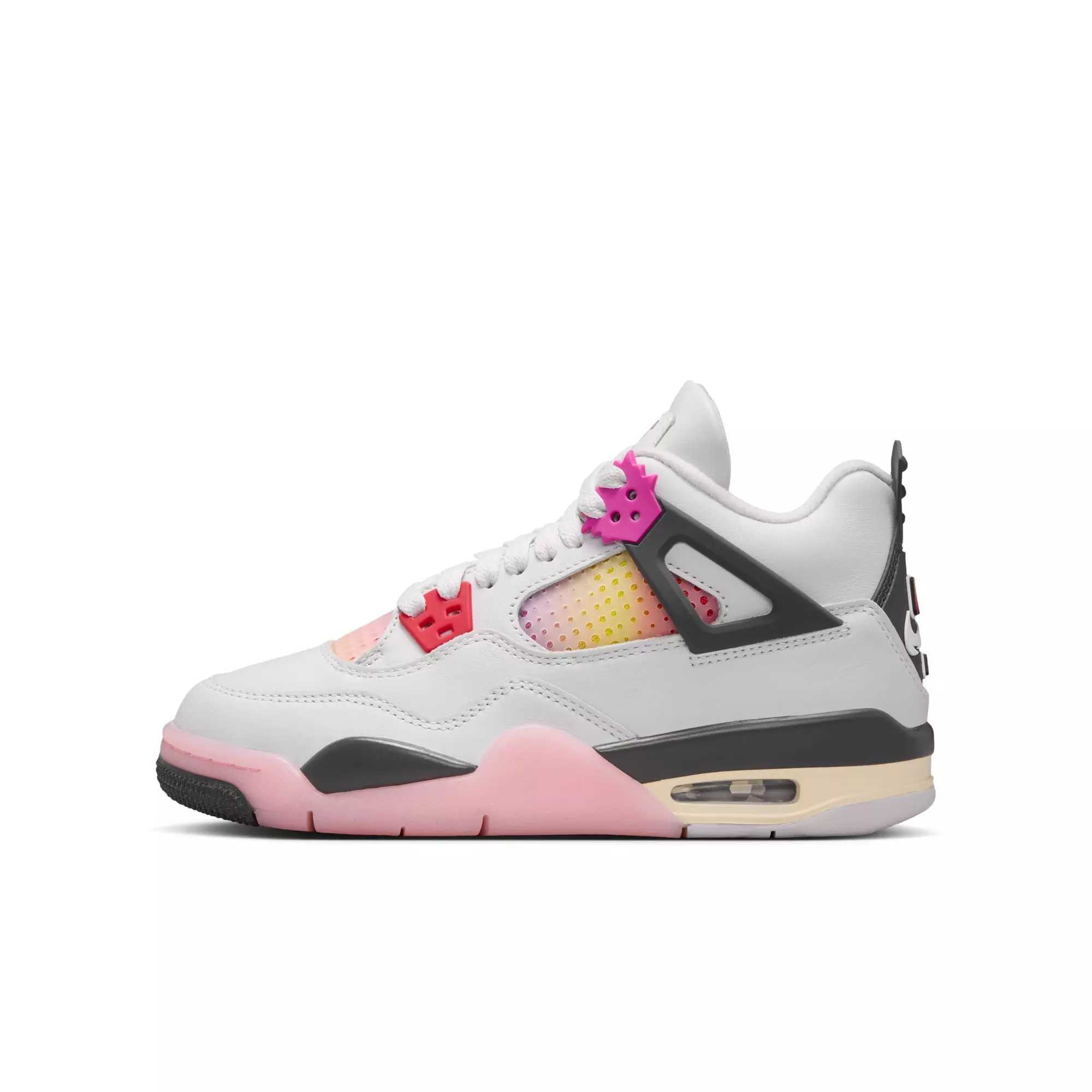 Jordan 4 Retro "Comic" Grade School Kids' Shoe - OFF WHITE/FIRE PINK/ANTHRACITE